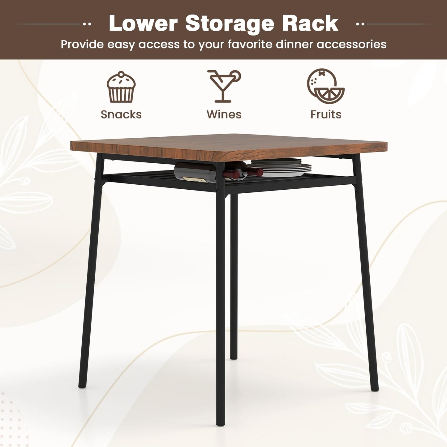 Tangkula Square Dining Table Set for 2