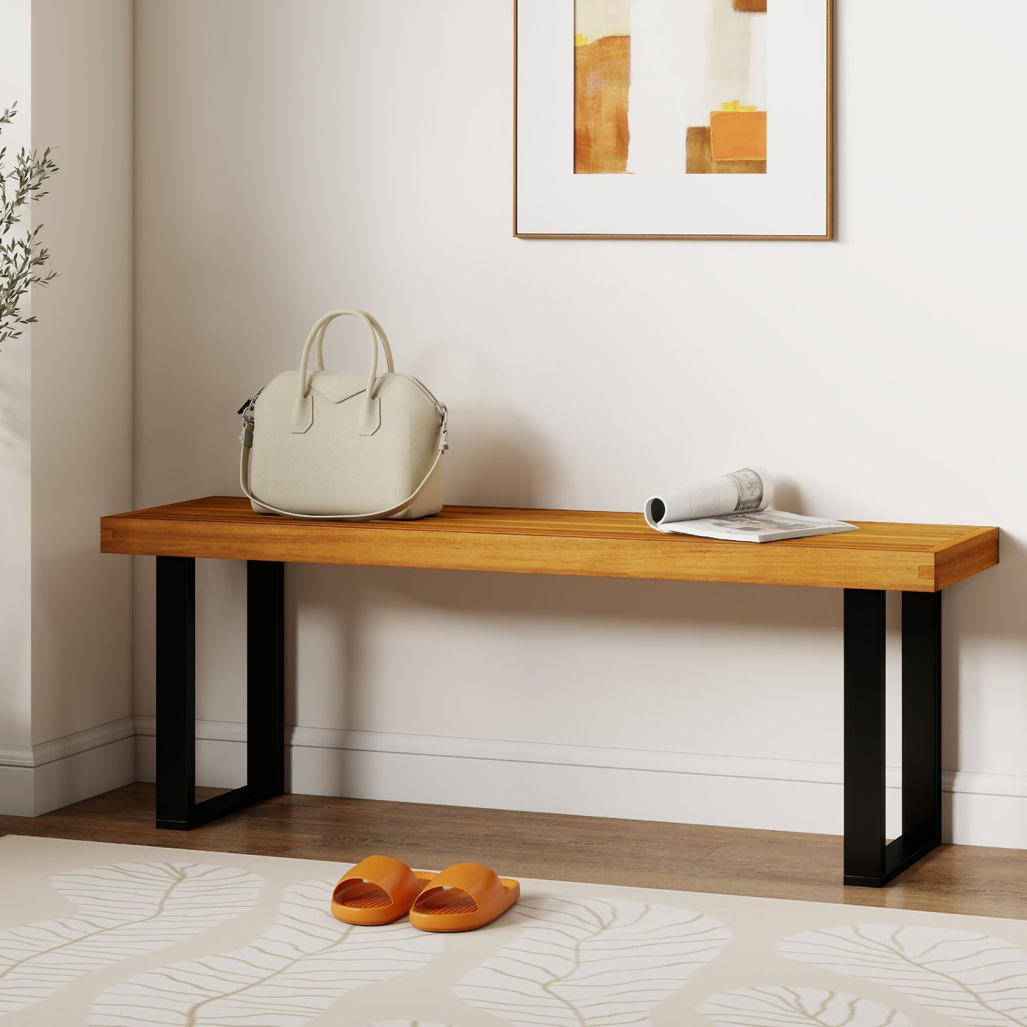 Tangkula 48" Long Patio Dining Bench with Metal Legs