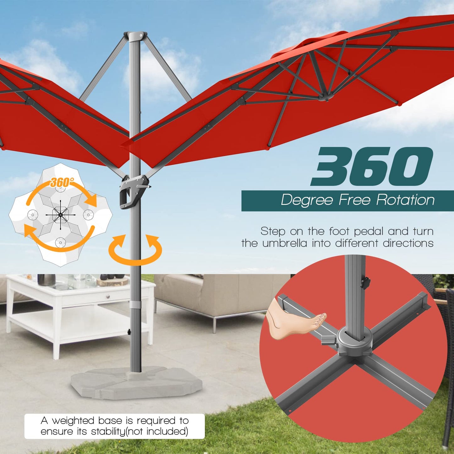 Tangkula 11 Ft Patio Cantilever Umbrella for Backyard Deck Poolside