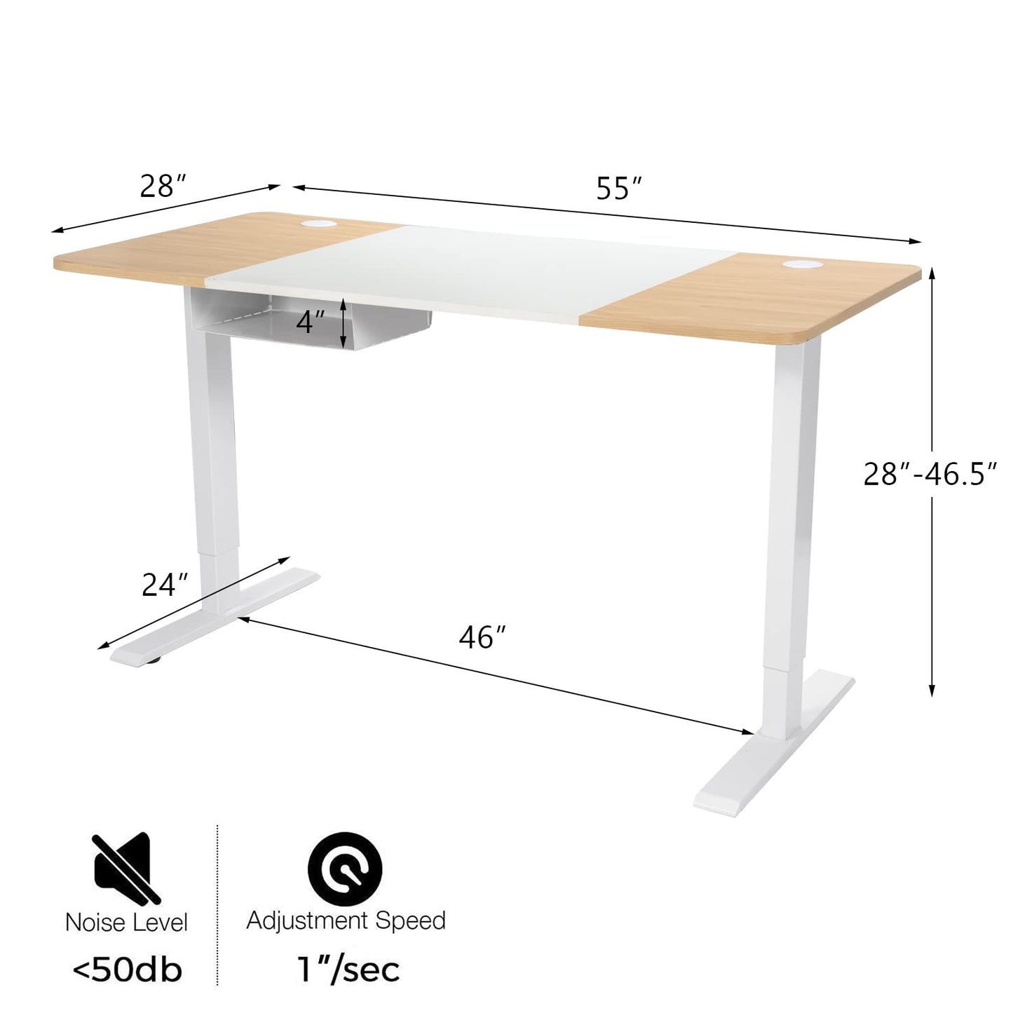 Bureau debout électrique réglable en hauteur 55"x 28", bureau assis-debout avec panneau de commande et port USB