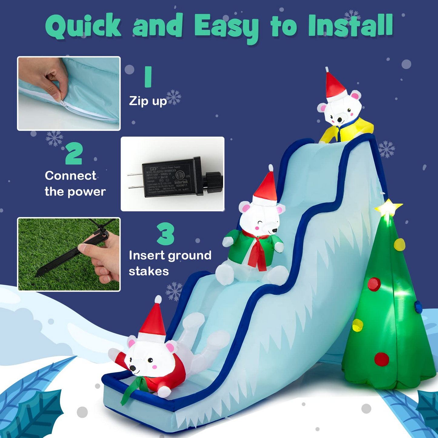 Tangkula Christmas Inflatable Polar Bear Slide Scene Decoration