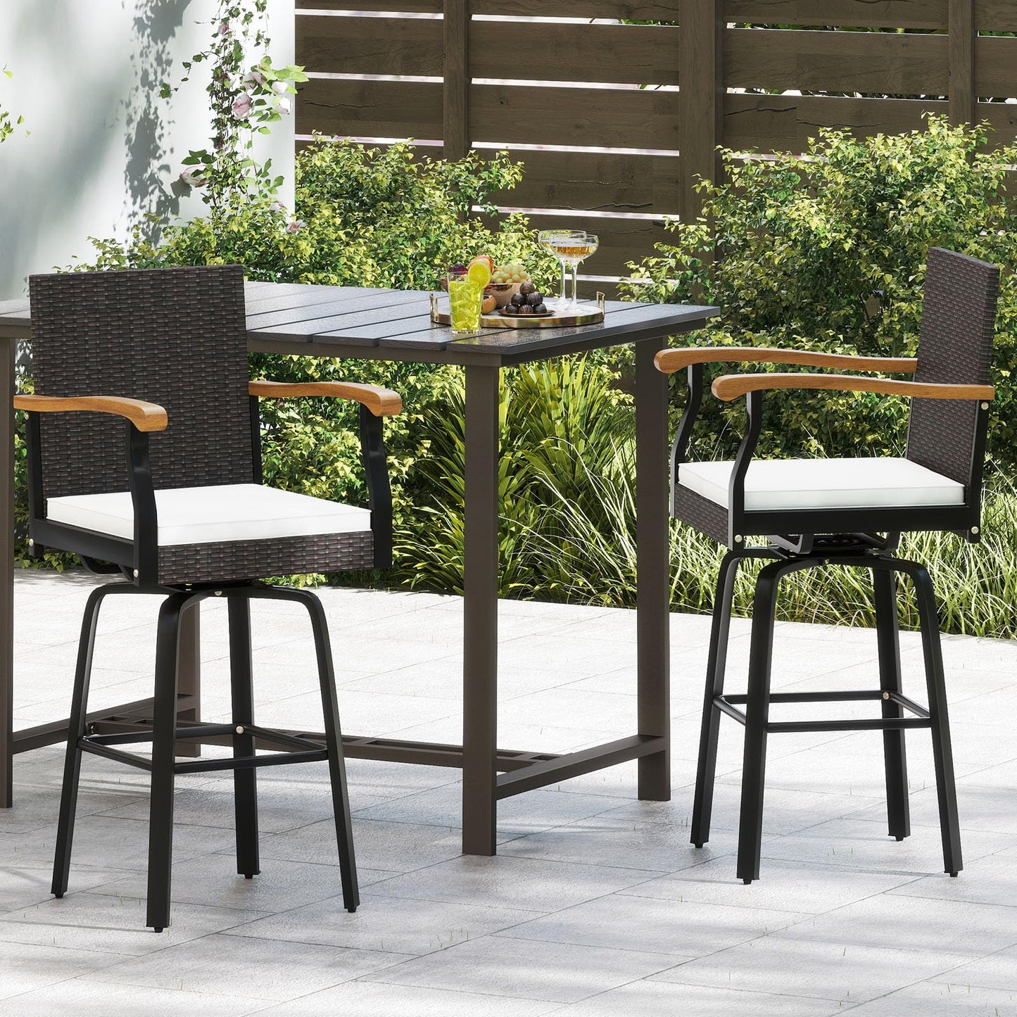Tangkula Outdoor 360° Swivel Bar Stool for Backyard