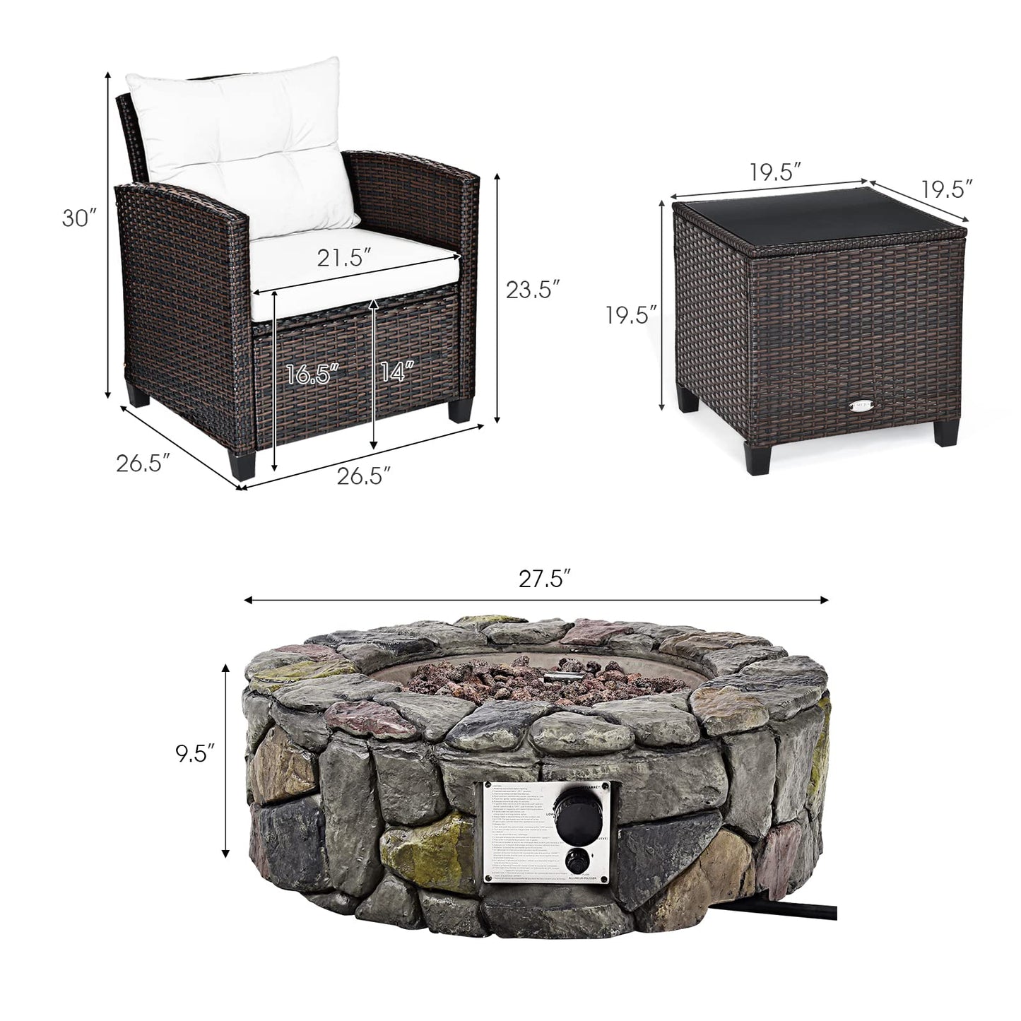 7 Piece Patio Furniture Set with 40,000BTU Propane Fire Pit Table - Tangkula