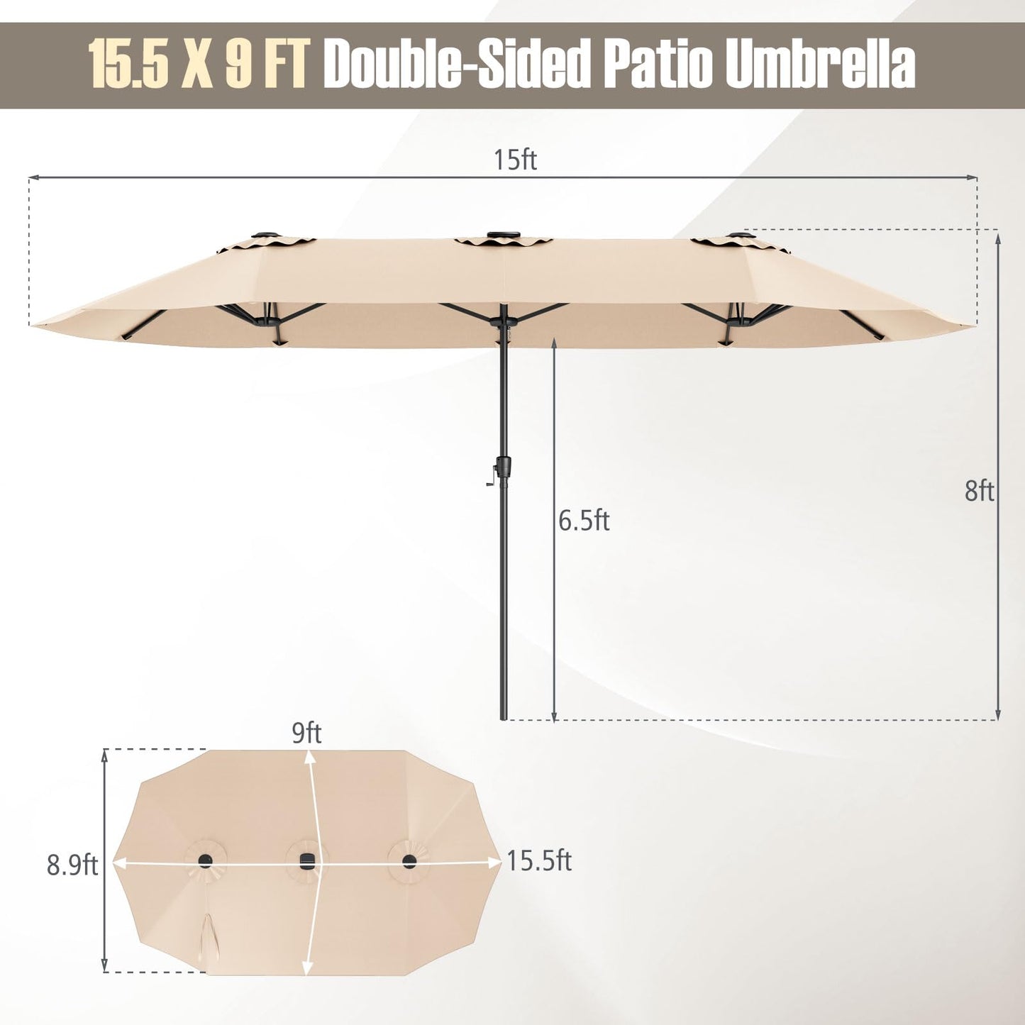 Tangkula 15.5 FT Extra-Large Patio Umbrella w/LED Solar Lights