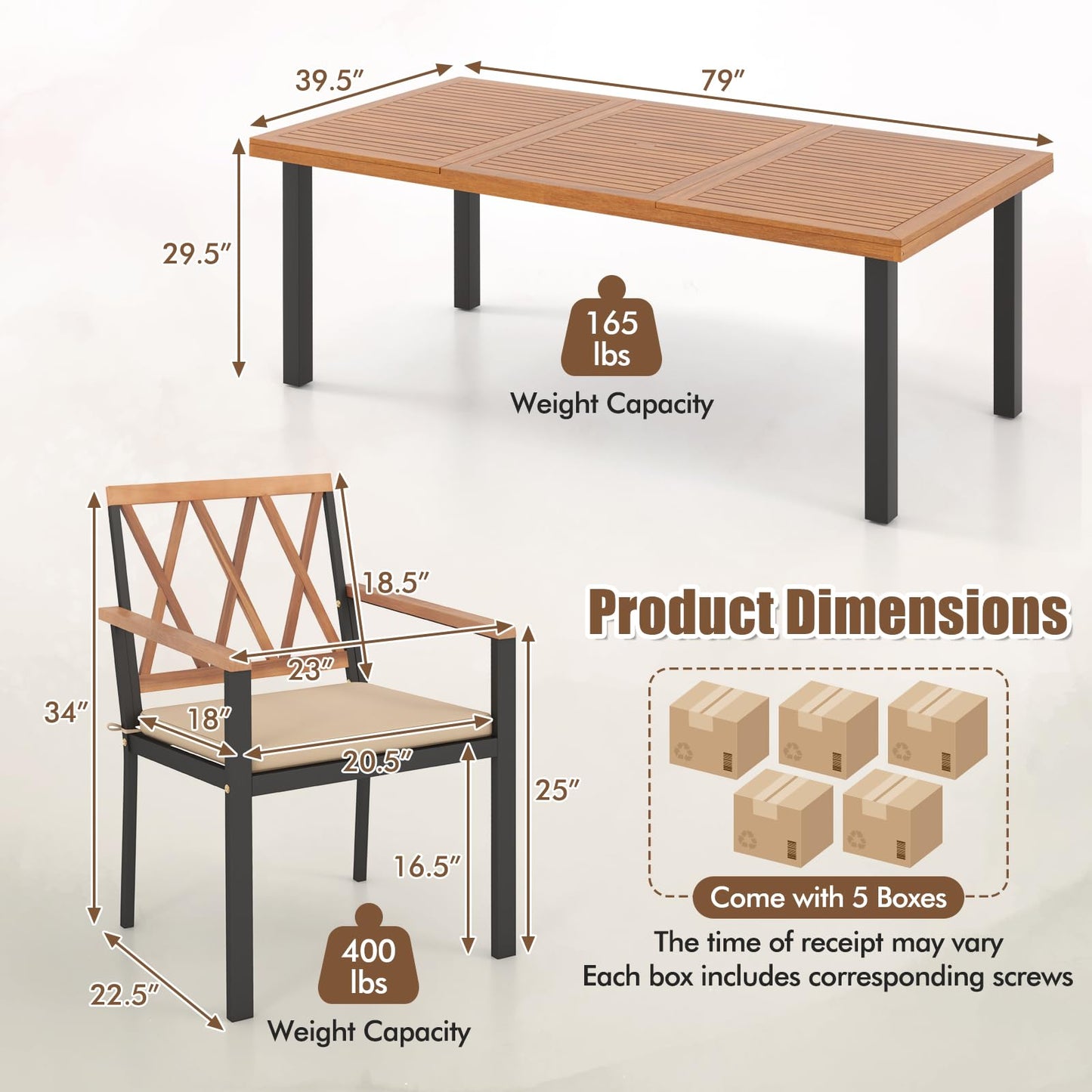 Tangkula 9 Pieces Patio Dining Set(Natural and Black)