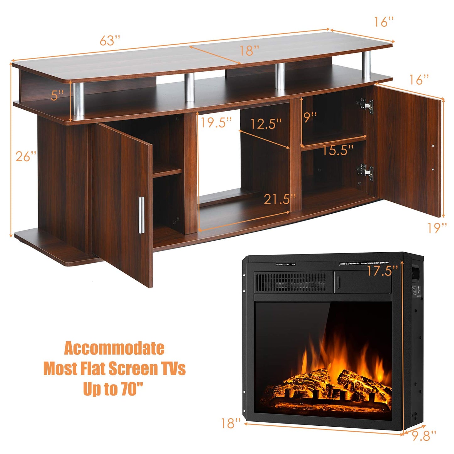 Fireplace TV Stand, Living Room Media Console Table