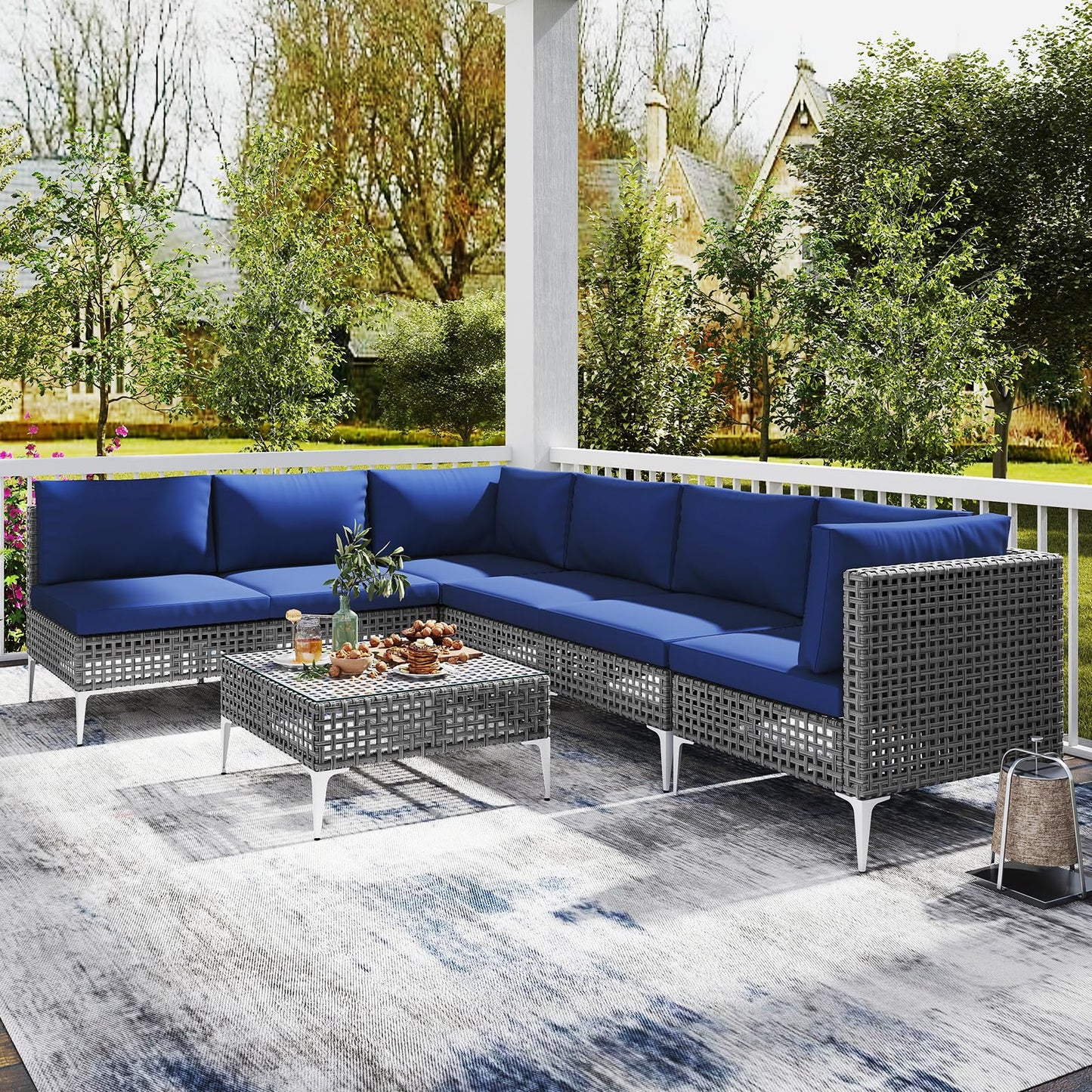 Tangkula 7 Piece Outdoor Furniture Set Patiojoy Patio Wicker Sectional Cushioned Sofa Set