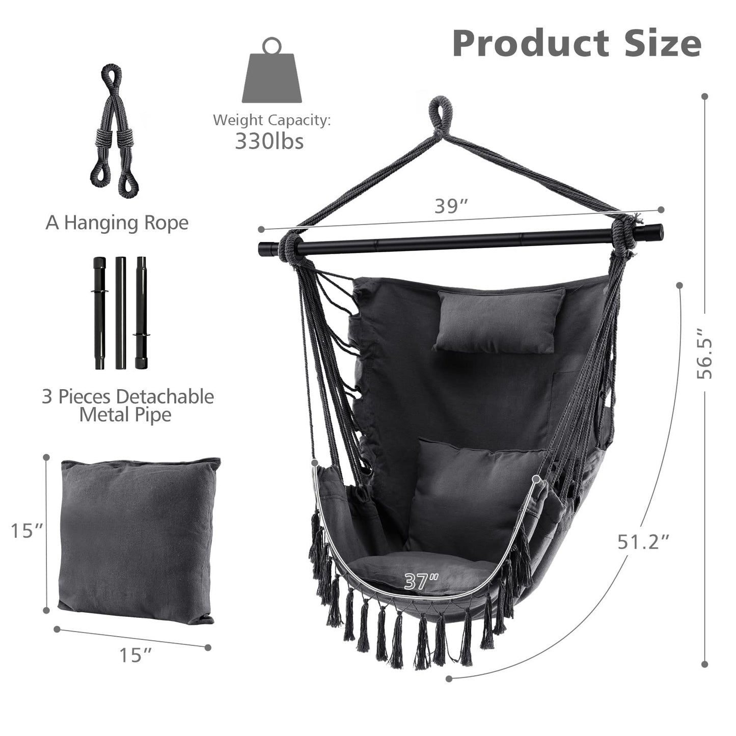 Tangkula Hammock Chair Hanging Rope Swing with Head Pillow