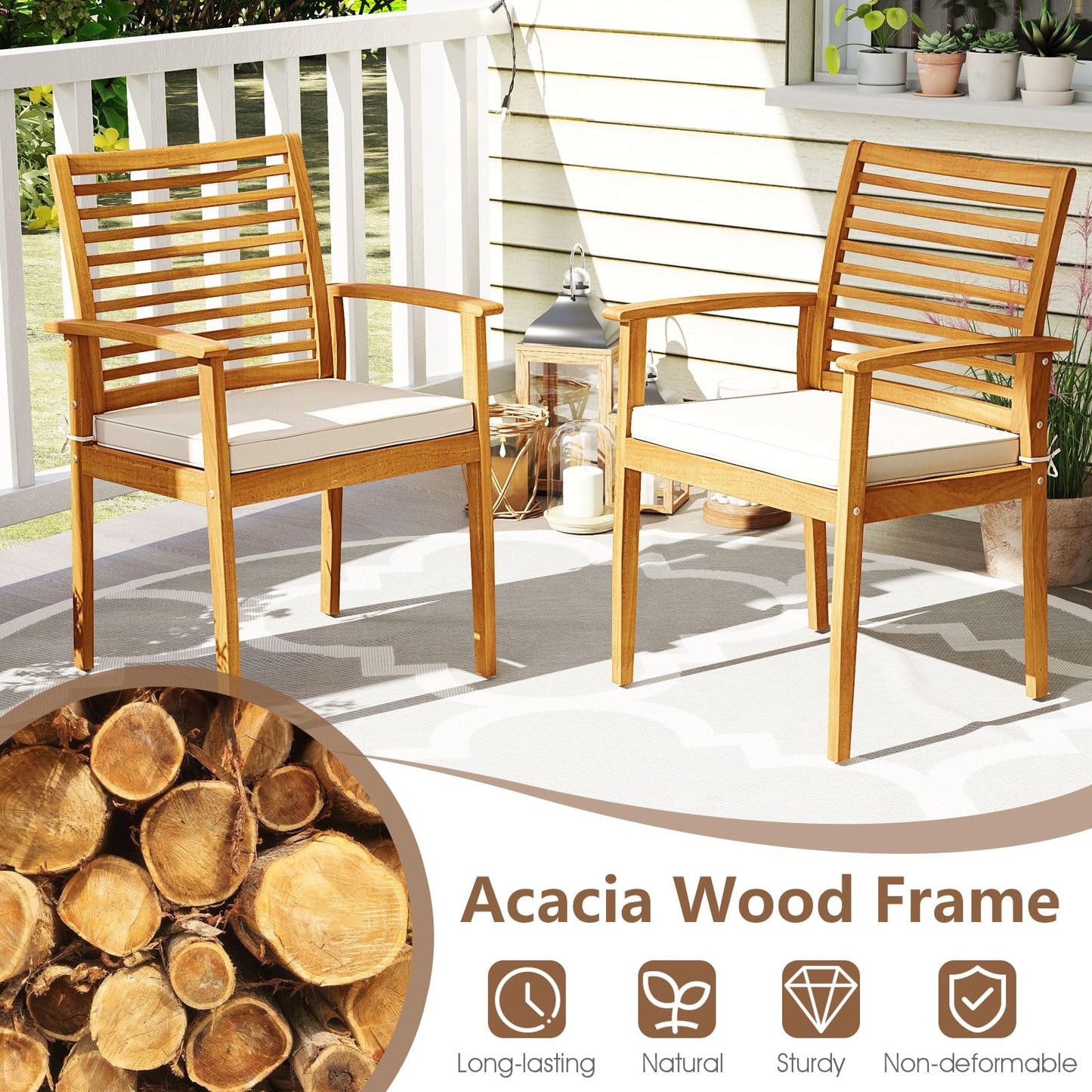 Tangkula Patio Dining Chairs Set w/Removable Padded Cushion