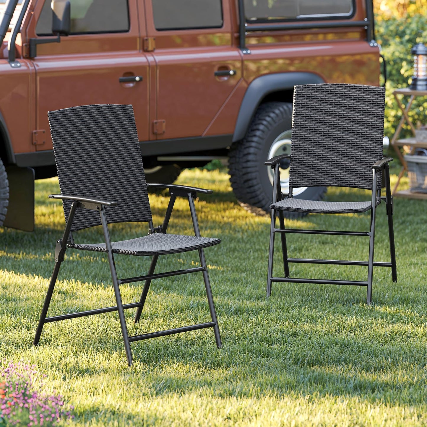 Tangkula Outdoor Folding Chairs Set Patio PE Wicker Dining Chairs
