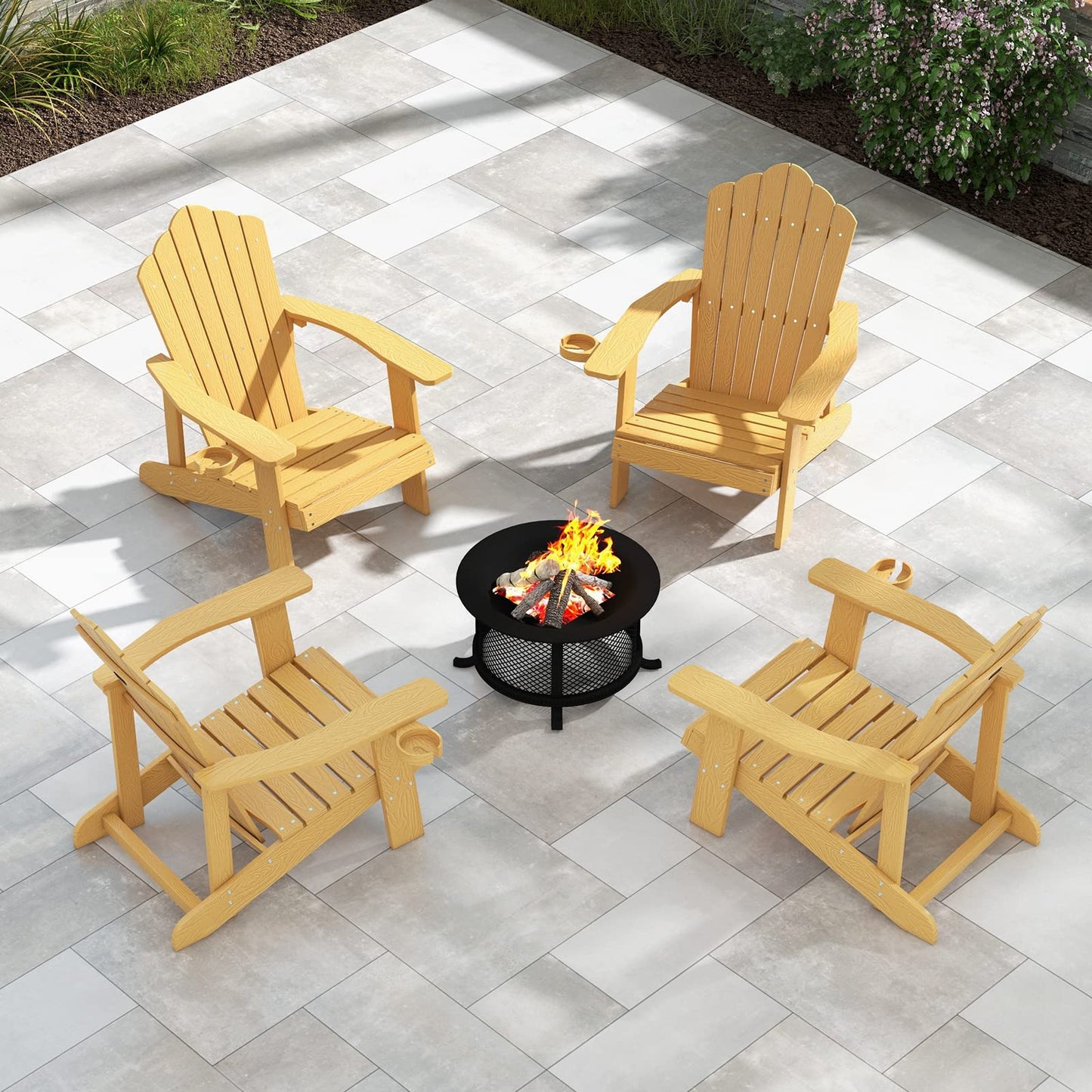 Tangkula Oversized Adirondack Chair, Patio Lounge Chairs w/Adjustable Cup Holder