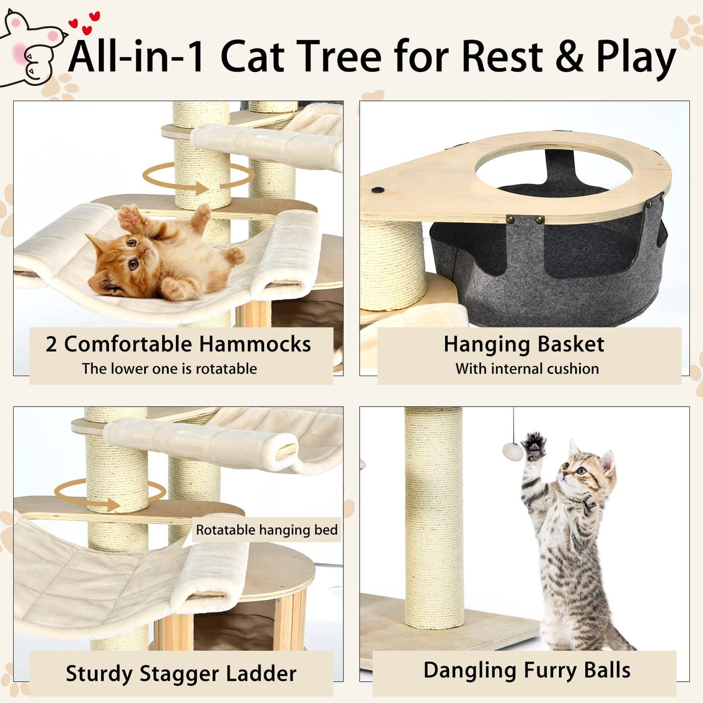Tangkula Large Cat Tree with Sisal Scratching Posts