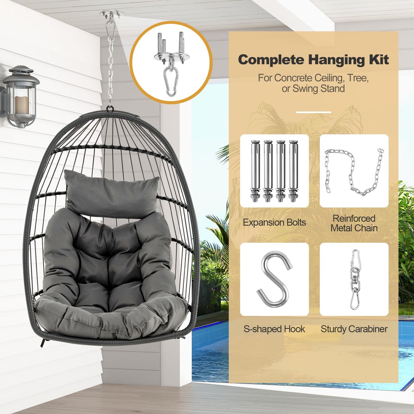 Tangkula Hanging Egg Chair Foldable Wicker Hammock Chair