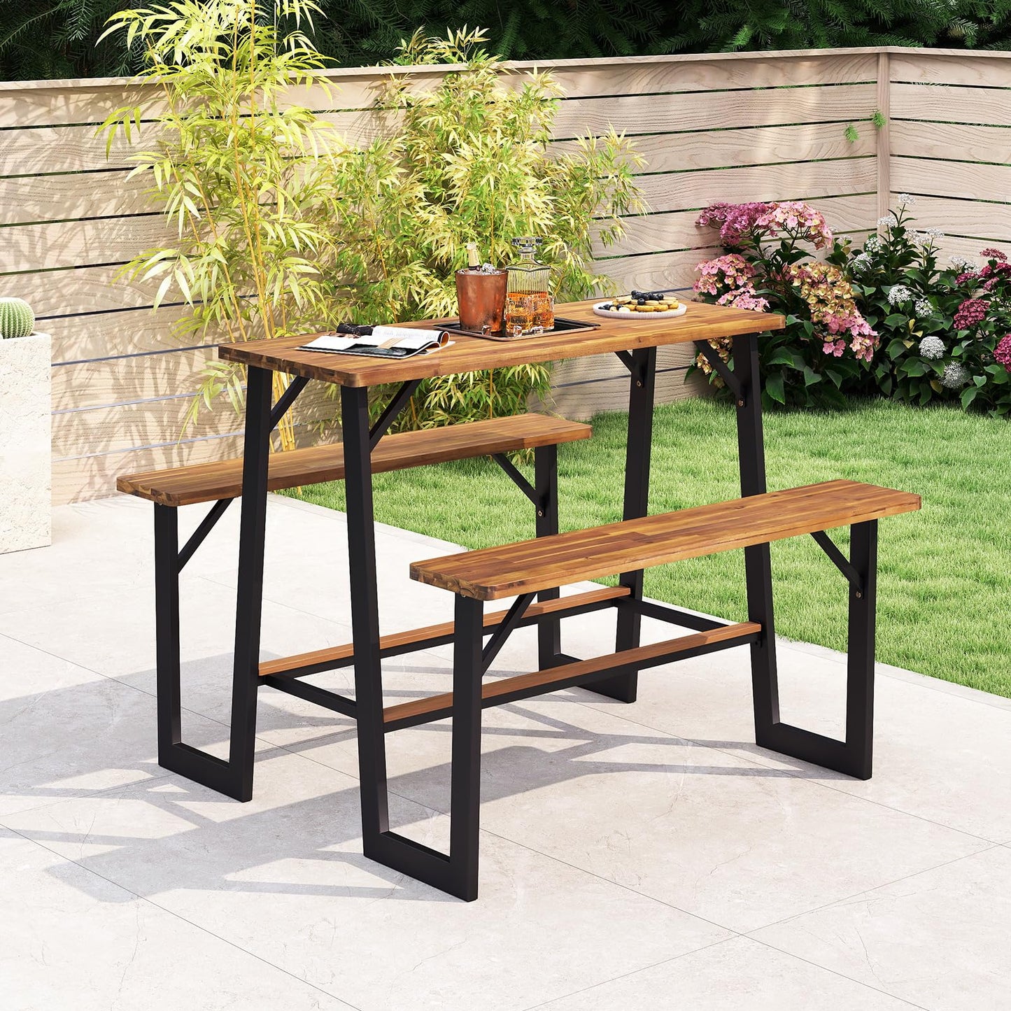 Tangkula Acacia Wood Picnic Table