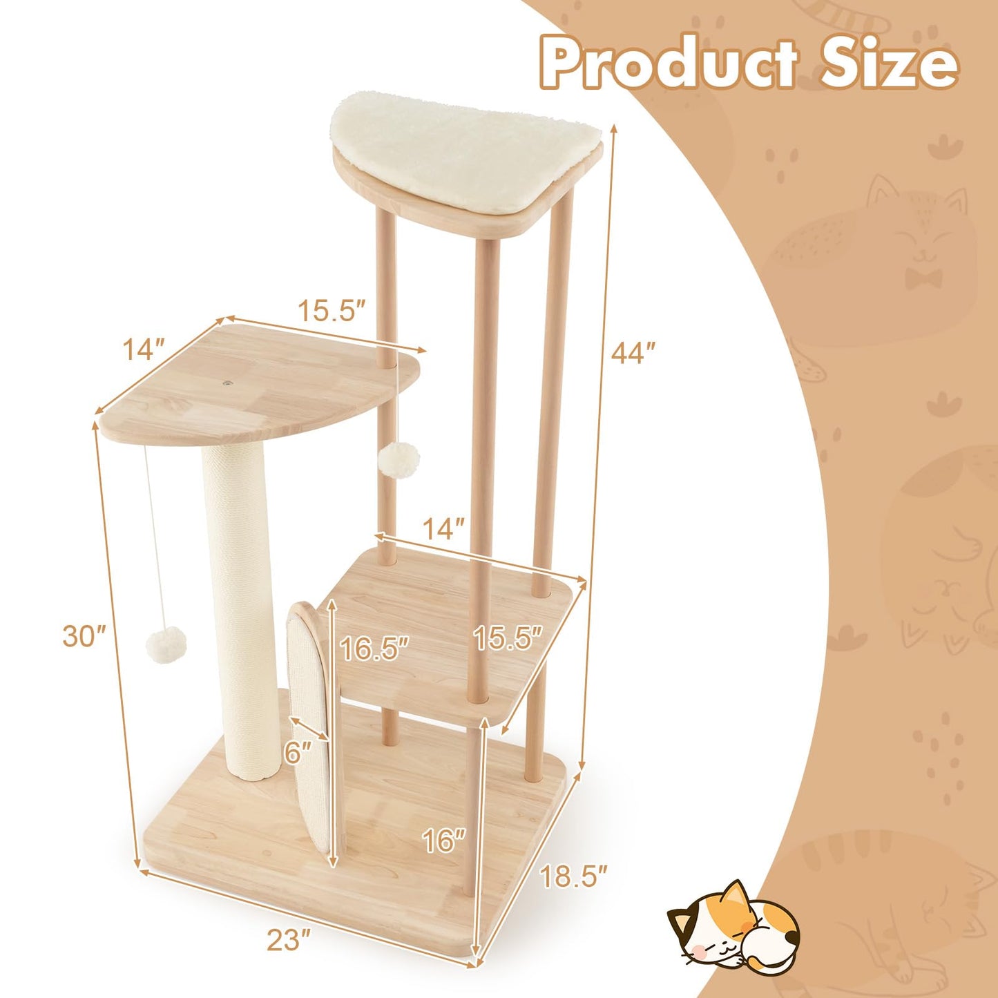 Tangkula Wood Cat Tree for Indoor Cats, Multi-Level Modern Cat Tower with Sisal Scratching Board & Post