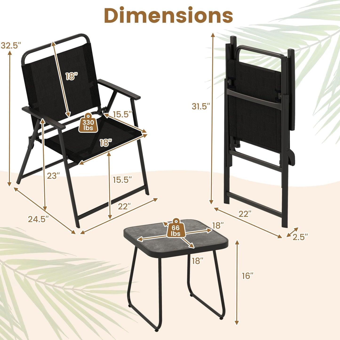 Tangkula 3 Pieces Folding Patio Bistro Set