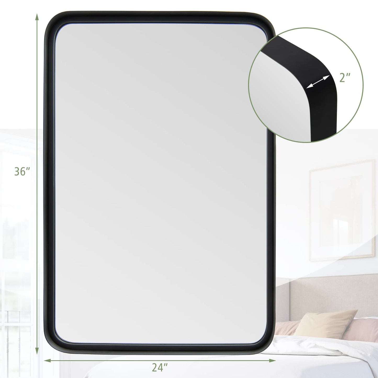 Tangkula Rectangular Wall Mirror, Modern Mirror with Solid Steel Frame & Rounded Corners