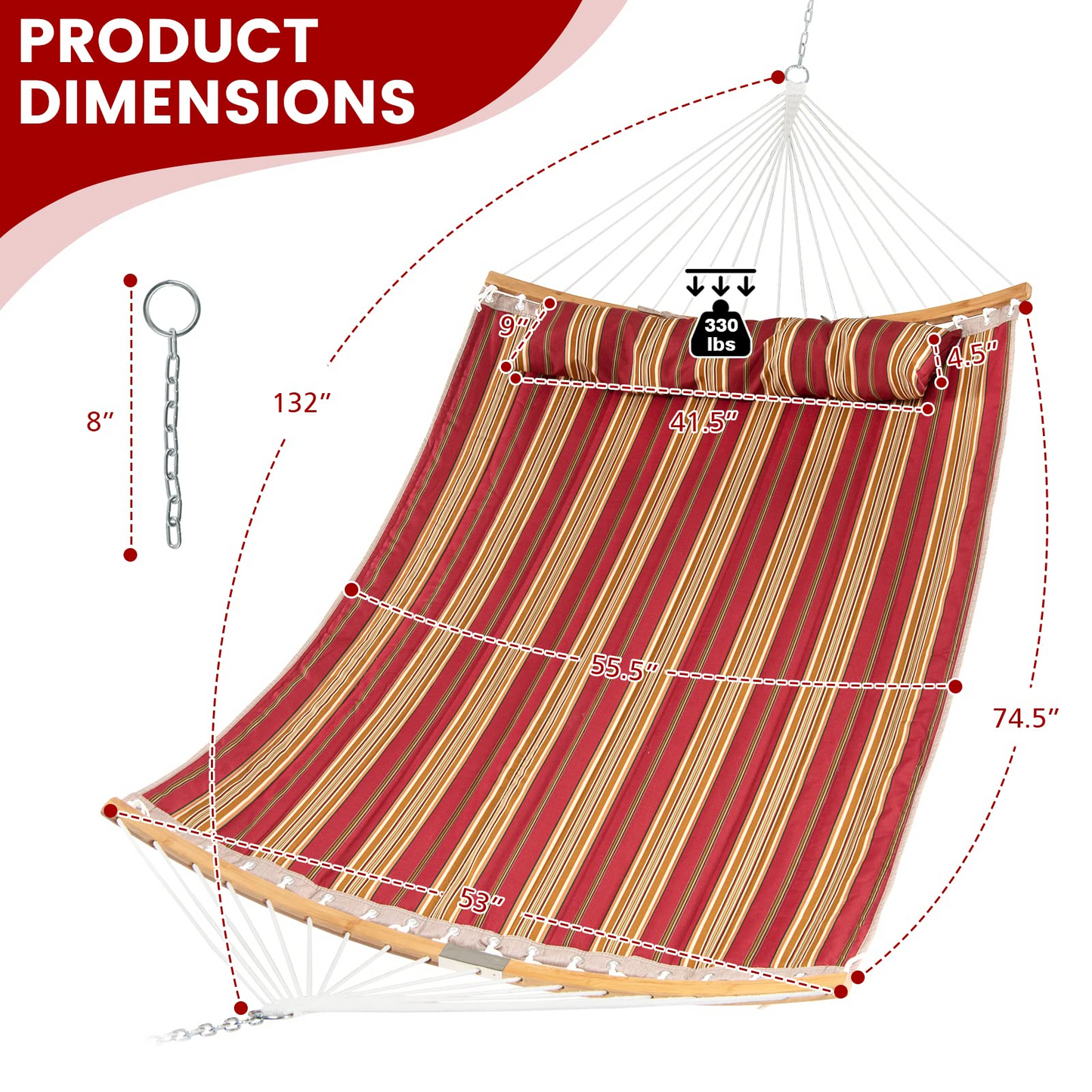 Tangkula 11FT Double Hammock, Heavy Duty Outdoor Hammock with Curved Spreader Bars