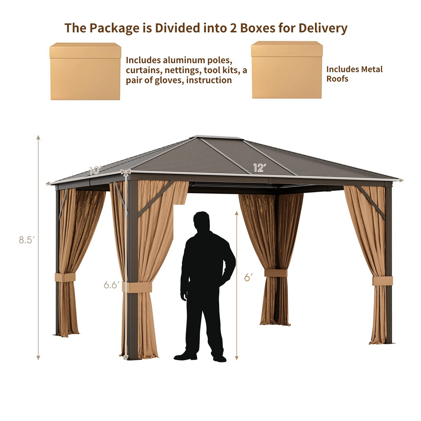 Tangkula 12x10 Ft Hardtop Gazebo, Double-Top Outdoor Gazebo with Galvanized Steel Top