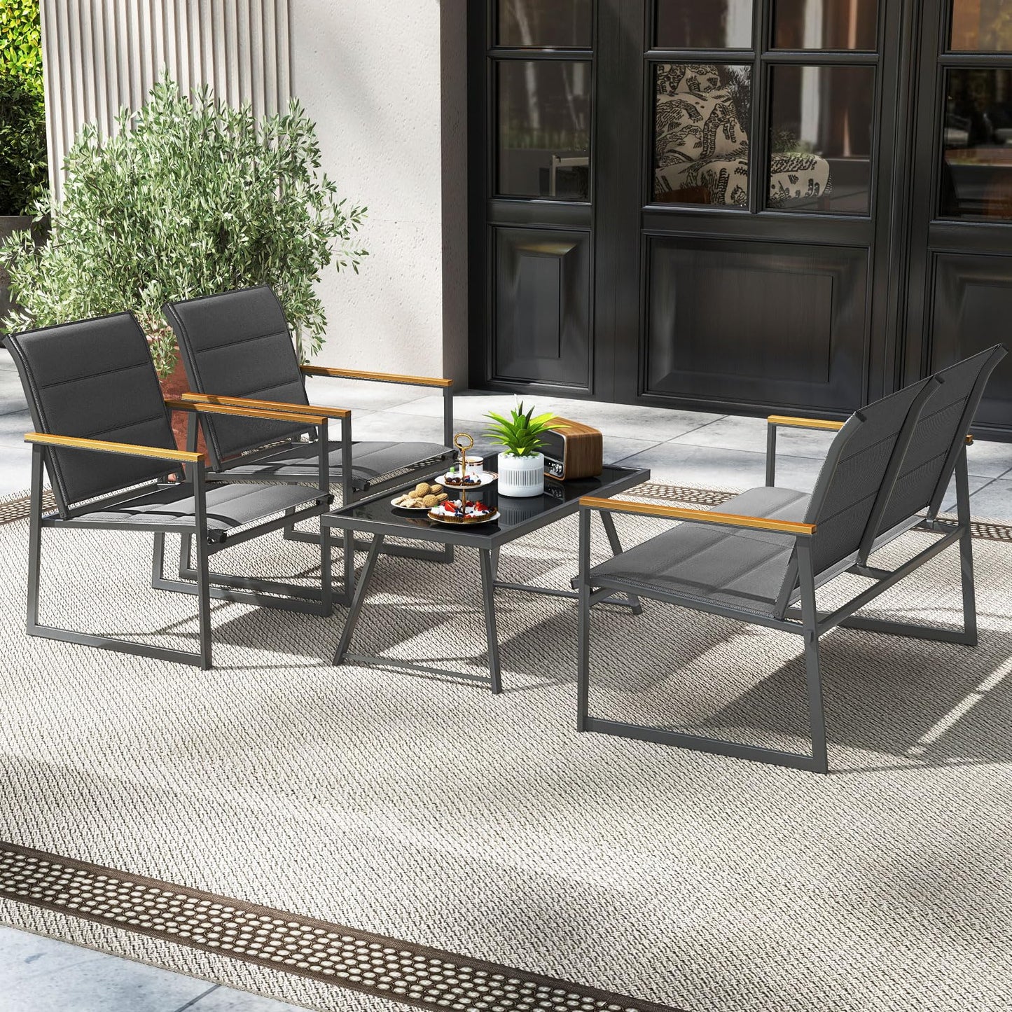 Tangkula 4 Piece Patio Furniture Set Outdoor Metal Conversation Set