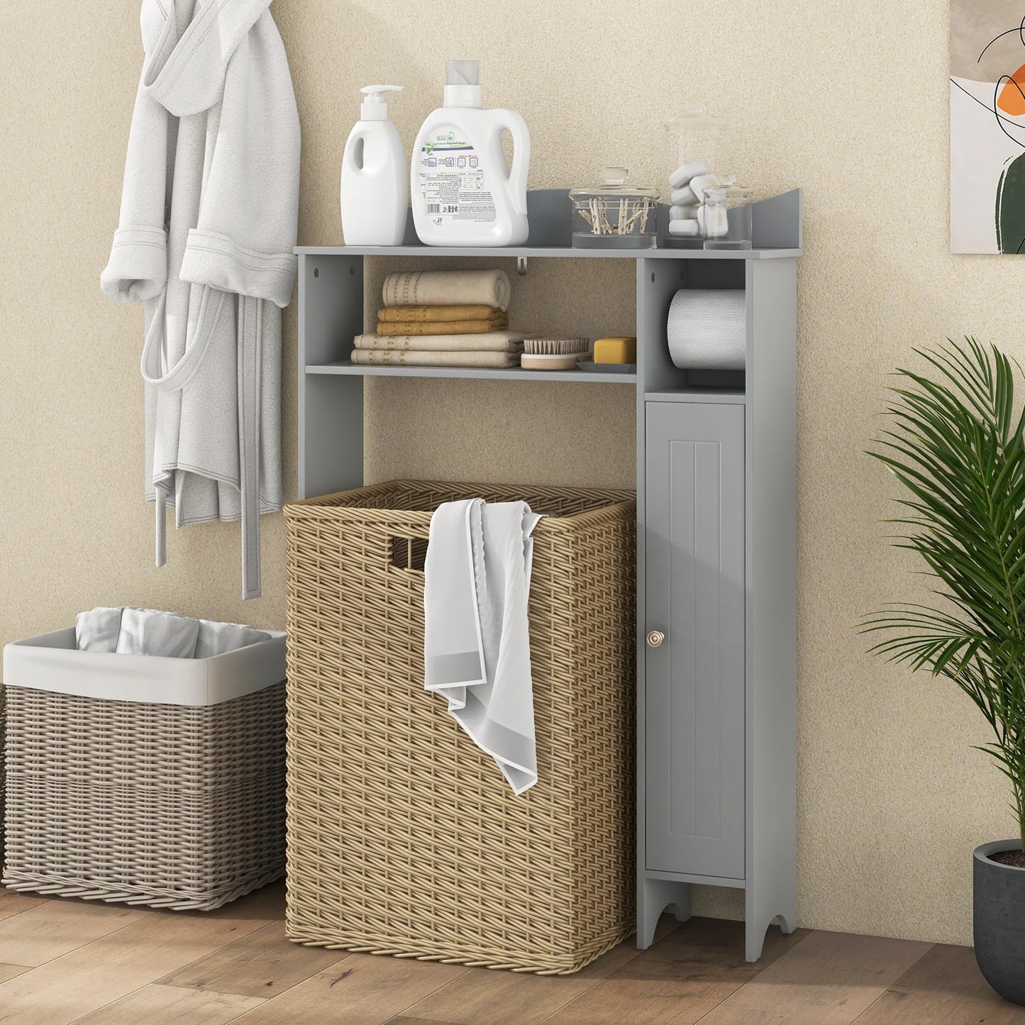 Tangkula Over The Toilet Storage Cabinet Bathroom Organizer w/Toilet Paper Holder