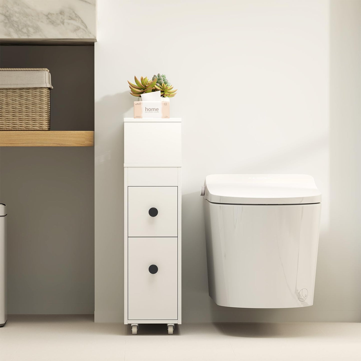 Tangkula Bathroom Storage Wood Bathroom Rolling Floor Cabinet