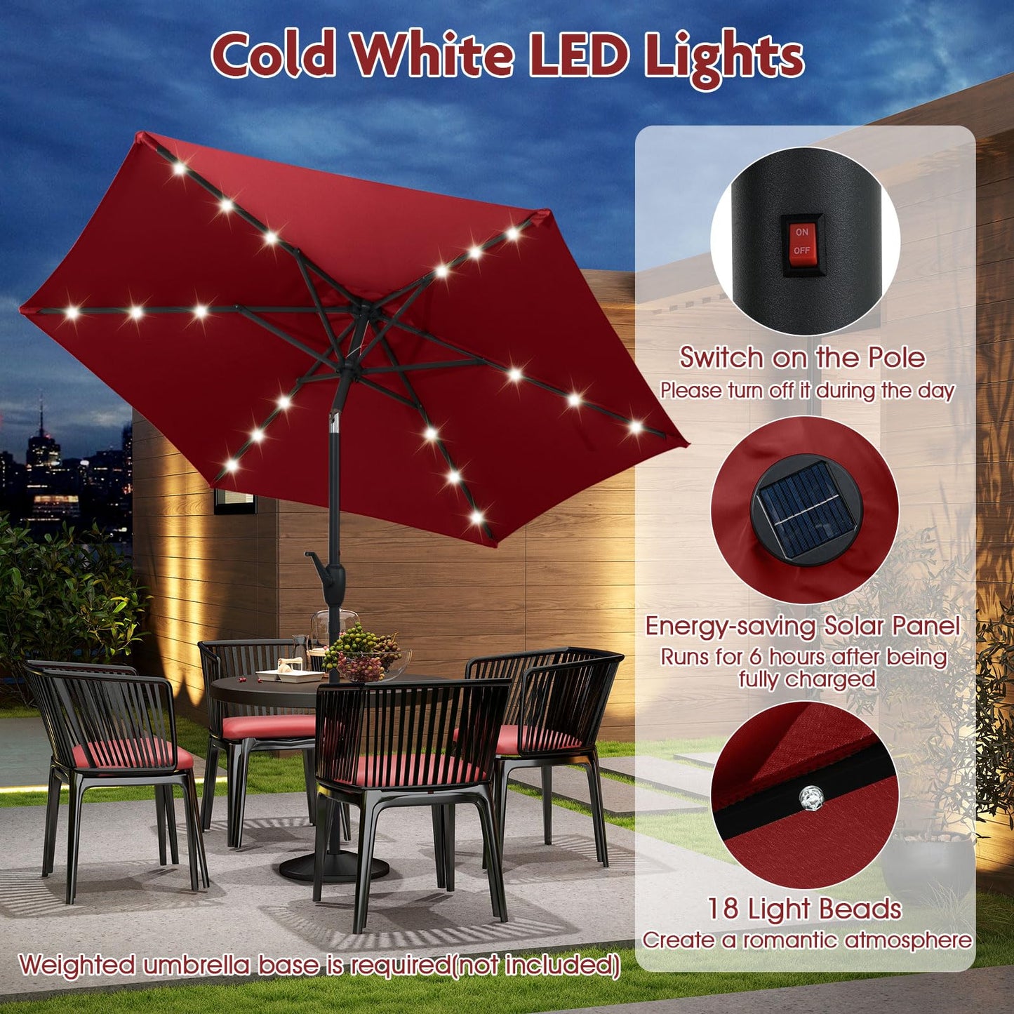 Tangkula 7.5 ft Solar LED Patio Umbrella