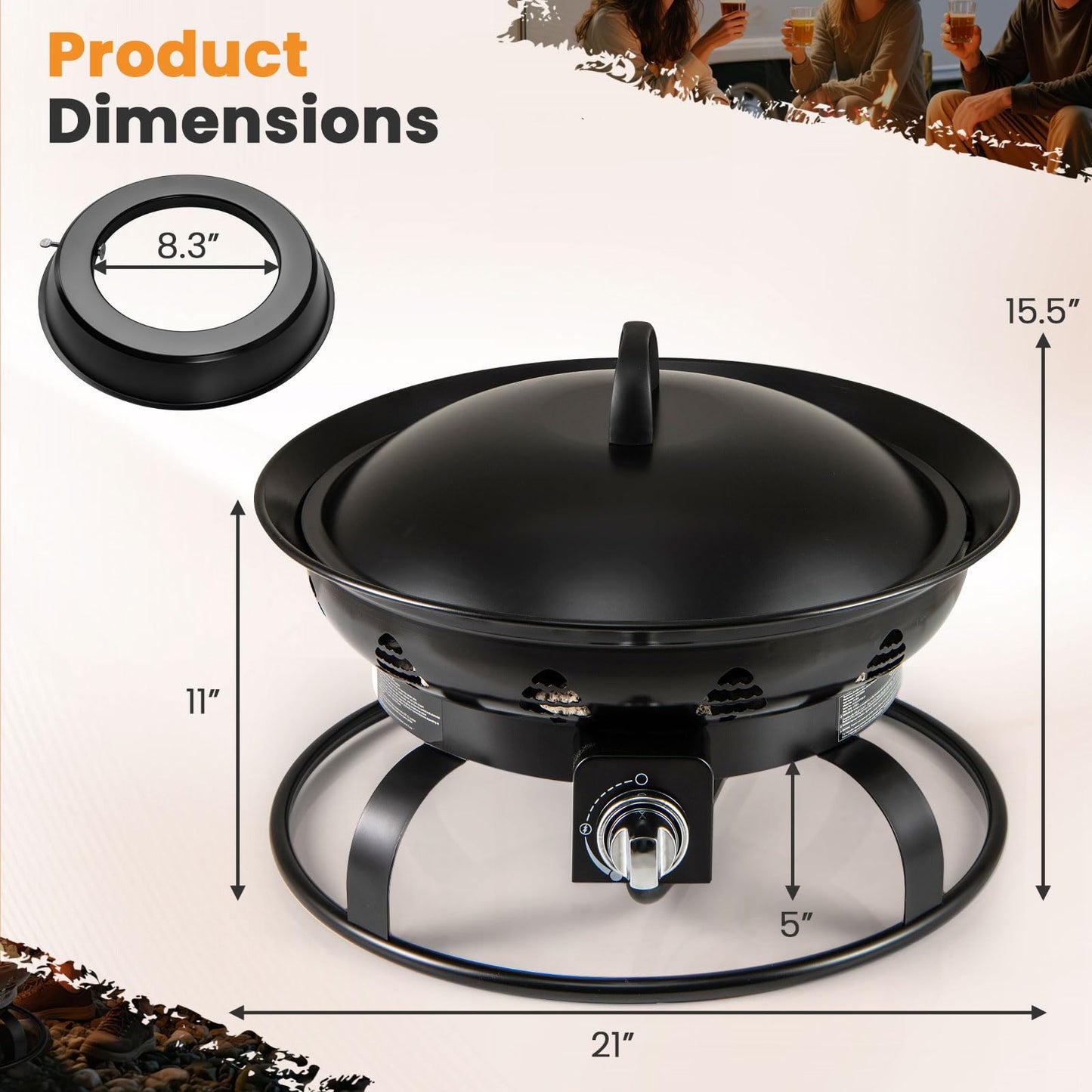 Tangkula 21 Inch Diameter Patio Portable Fire Bowl with Cover