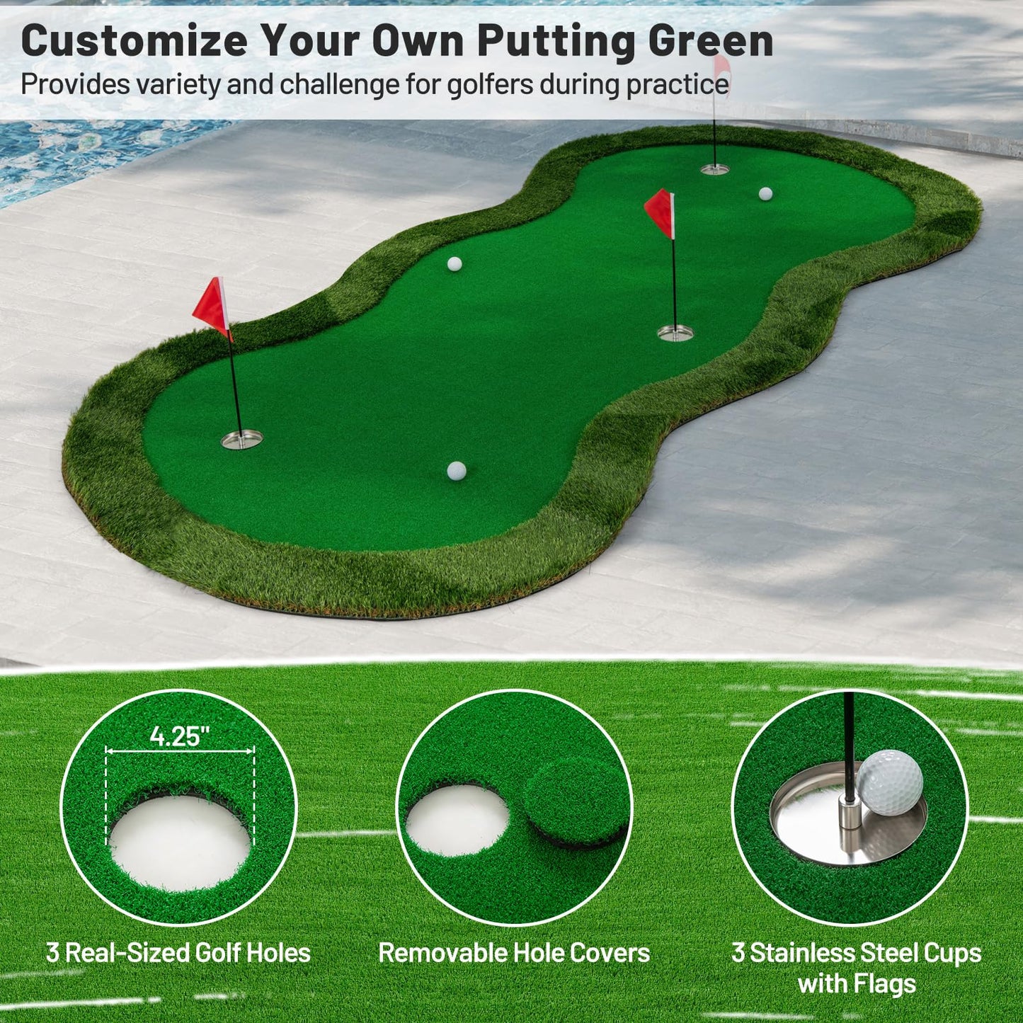 Tangkula 10 FT Golf Putting Green with Realistic Artificial Grass Turf