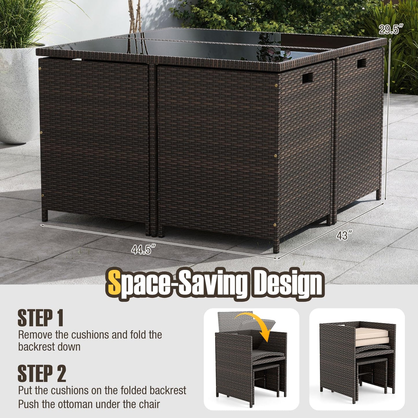 Tangkula 9 Piece Rattan Patio Dining Set