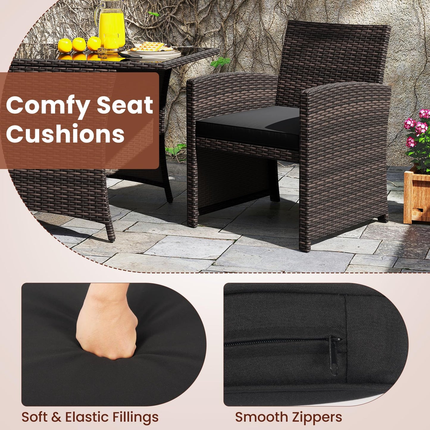 Tangkula 3 Piece Patio Wicker Dining Set