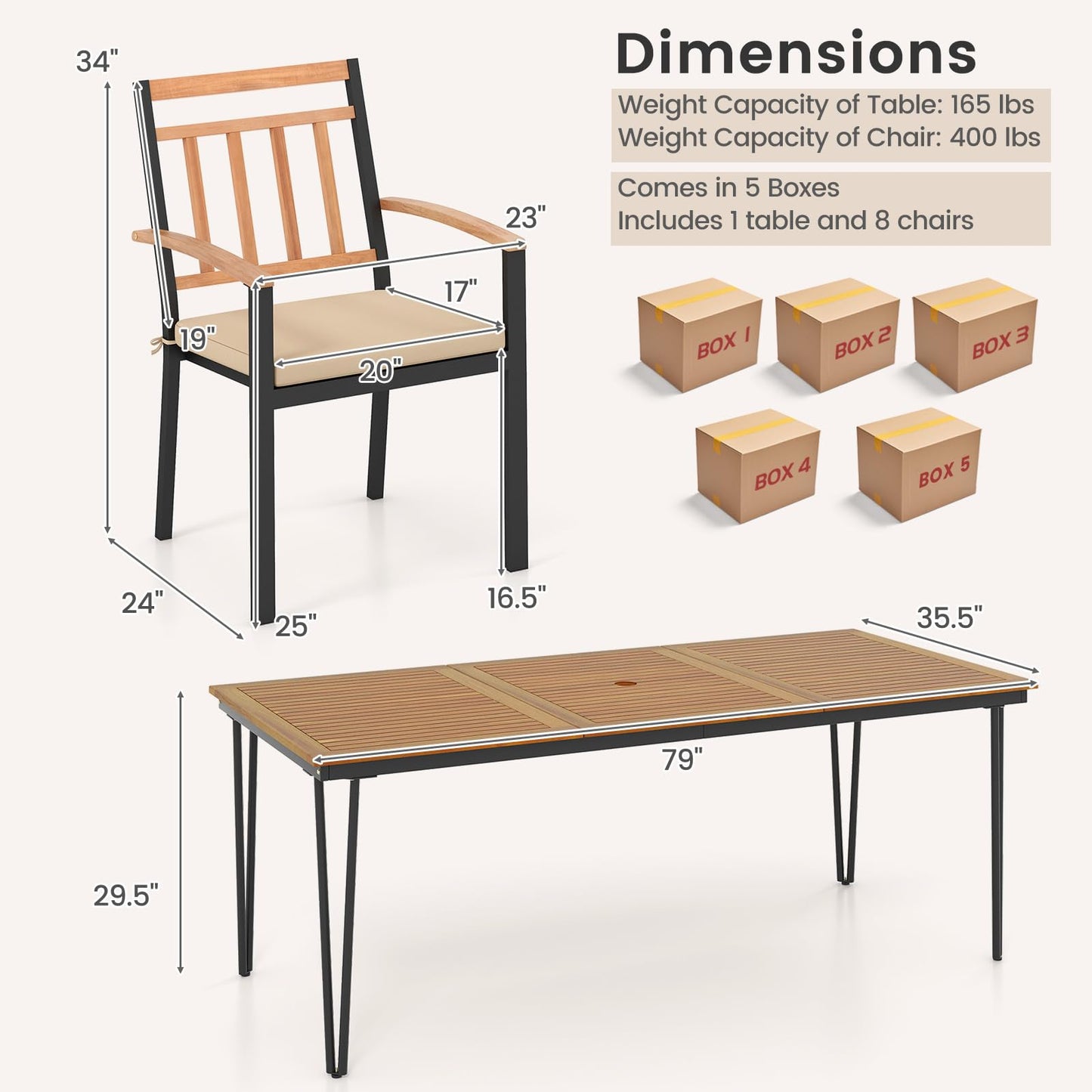 Tangkula 9 Piece Patio Dining Set Outdoor Dining Furniture Set