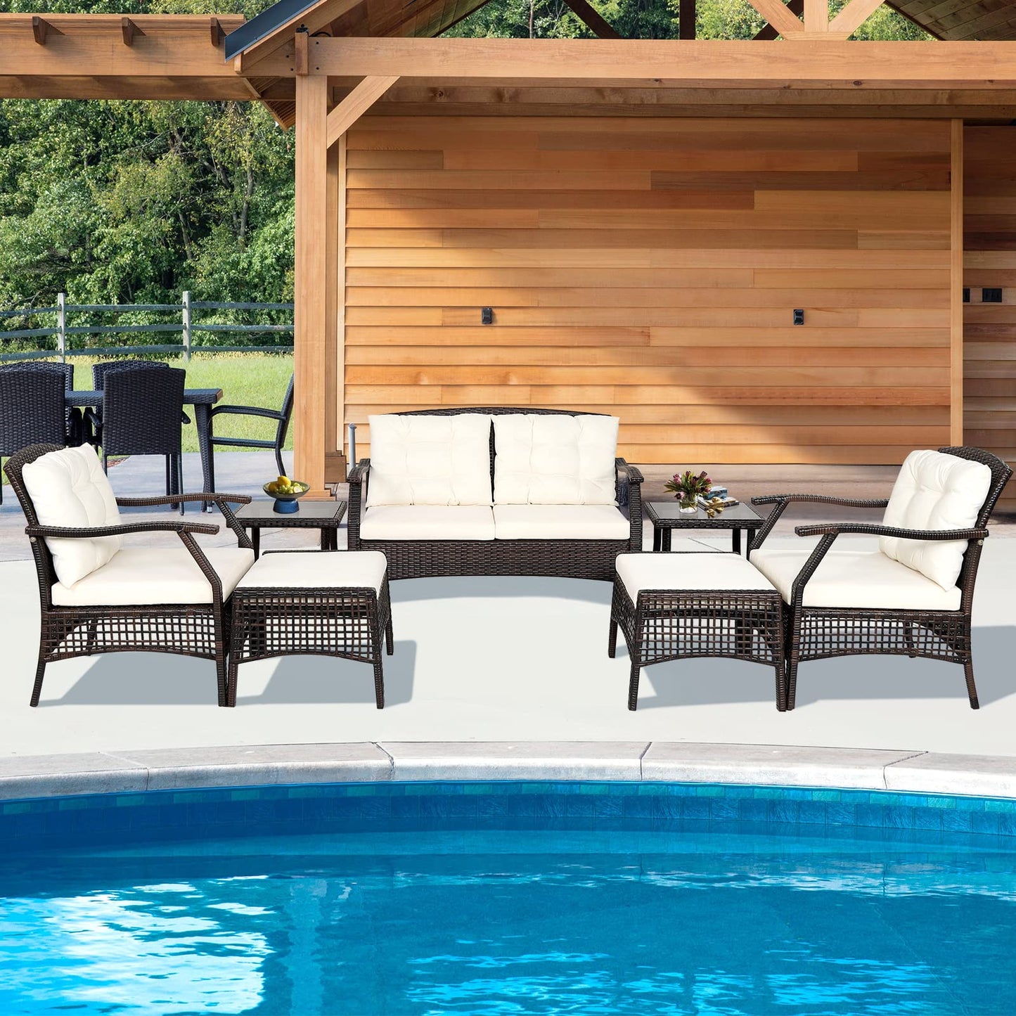 Tangkula 7 Pieces Patio Furniture Set, Outdoor Rattan Conversation Set with Waterproof Cover