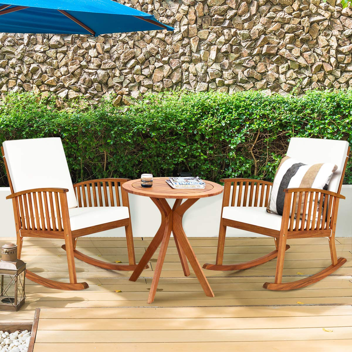 27 Inch Eucalyptus Wood Outdoor Patio Bistro Table - Tangkula