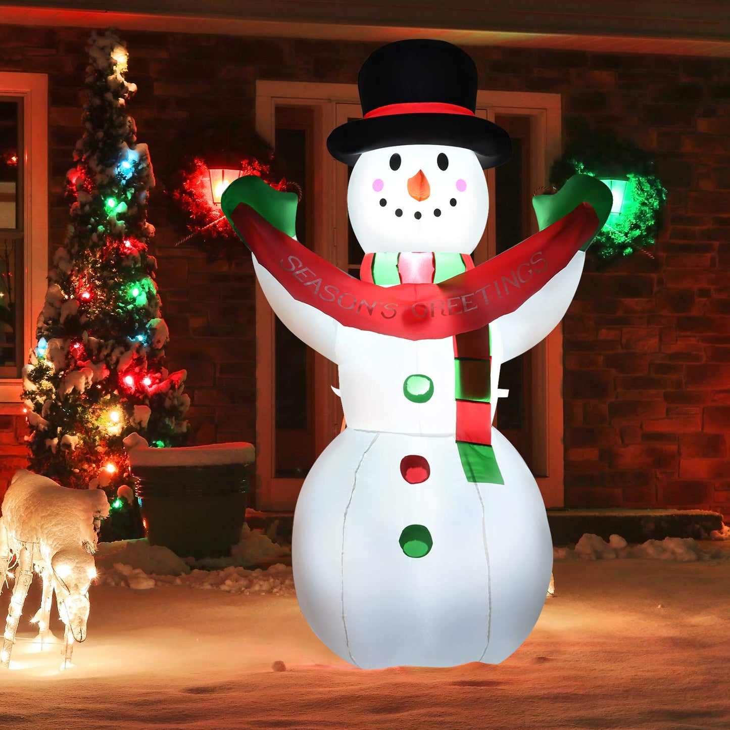 Tangkula 6 FT Christmas Inflatable Snowman with Internal LED Lights Banner Top Hat Scarf