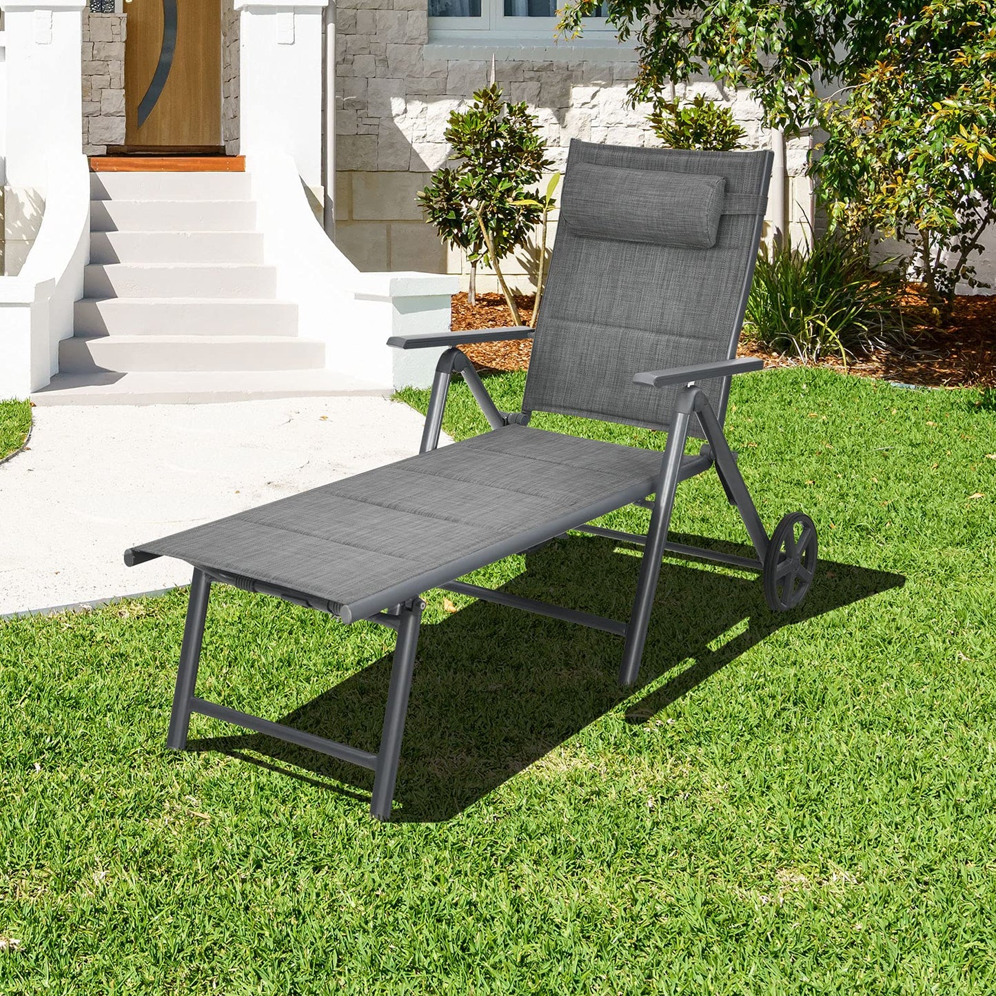 Tangkula Outdoor Folding Padded Lounge Chair W/ 7-Position Backrest