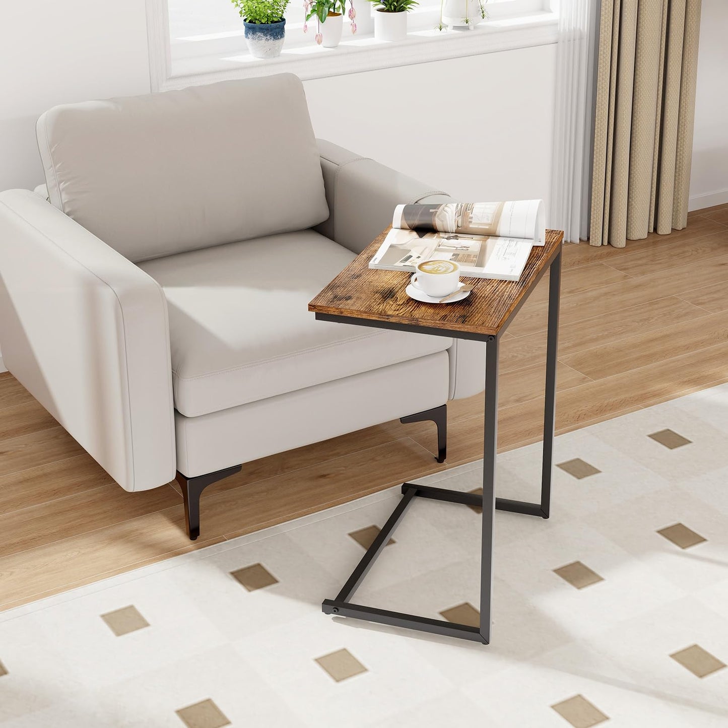 Tangkula C Table Snack Table Over Bed Table with Metal Frame