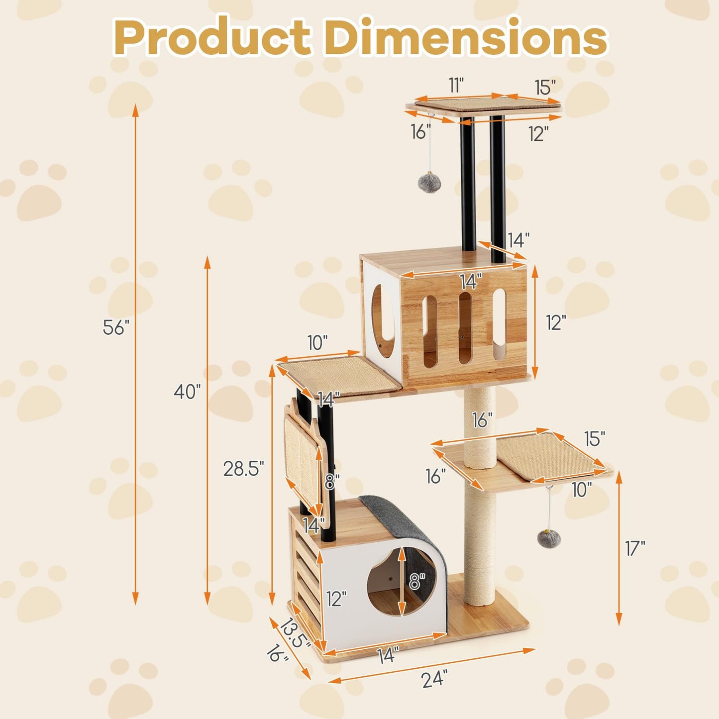 Tangkula Modern Cat Tree, Tall Multi-Level Cat Tower with Double Condos, Jumping Platforms