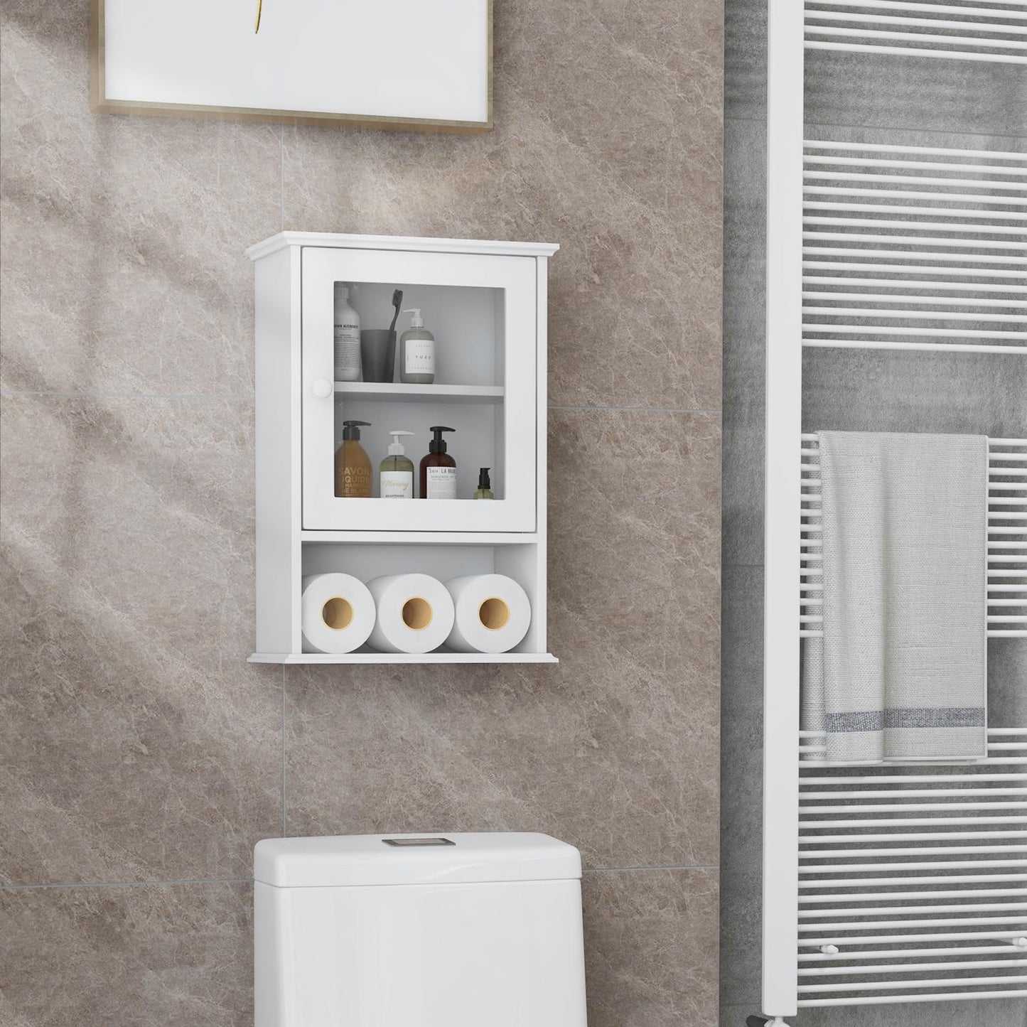 Tangkula Bathroom Cabinet With Door and Open Shelf