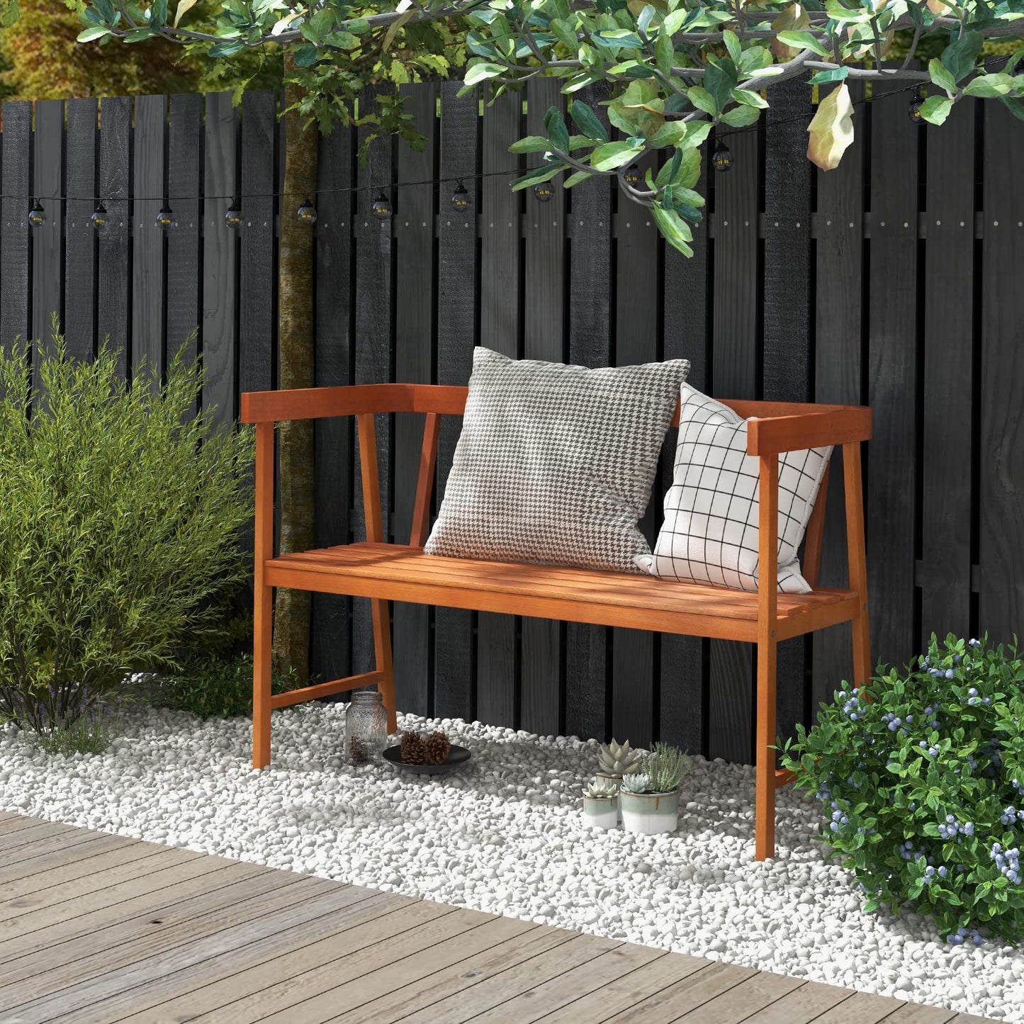 Tangkula Garden Bench with Slatted Seat for Porch, Park, Backyard