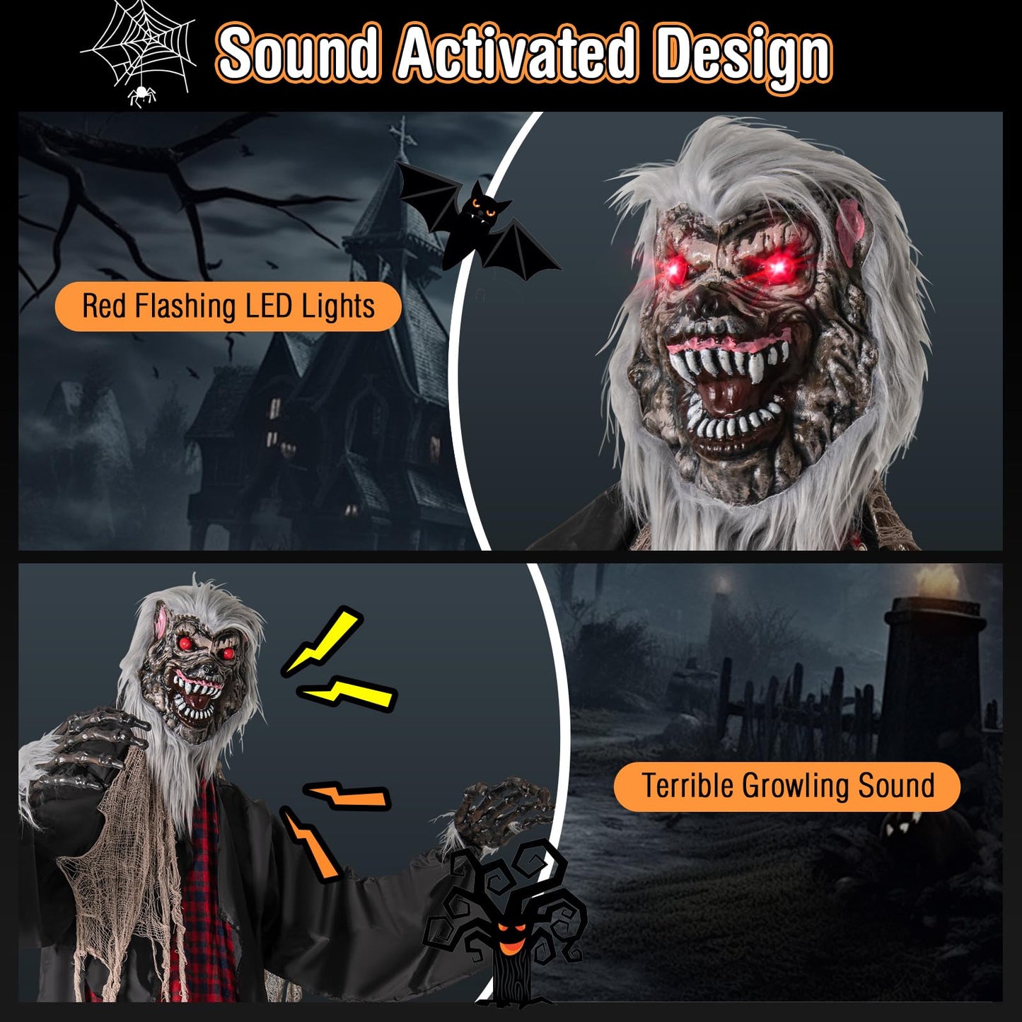 Tangkula 8.2 FT Standing Animatronic Werewolf, Scary Halloween Prop with Howling Sounds