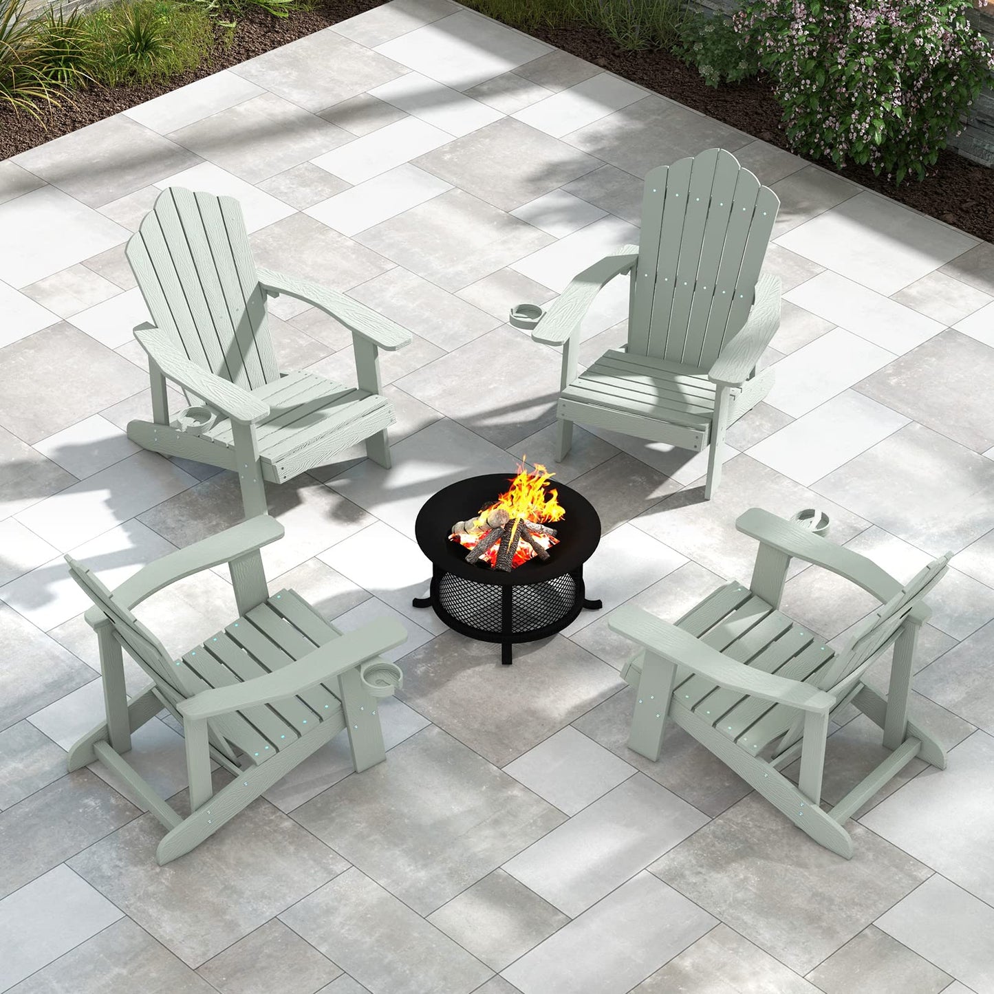 Tangkula Oversized Adirondack Chair, Patio Lounge Chairs w/Adjustable Cup Holder