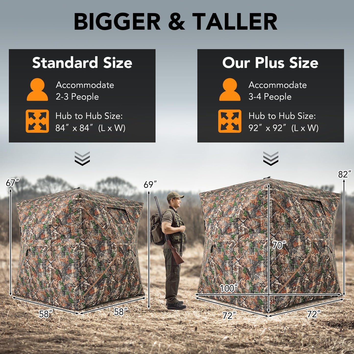 Tangkula Extra Tall 3-4 Person Hunting Blind, 270 Degree See Through Ground Blind with Silent Slide Windows