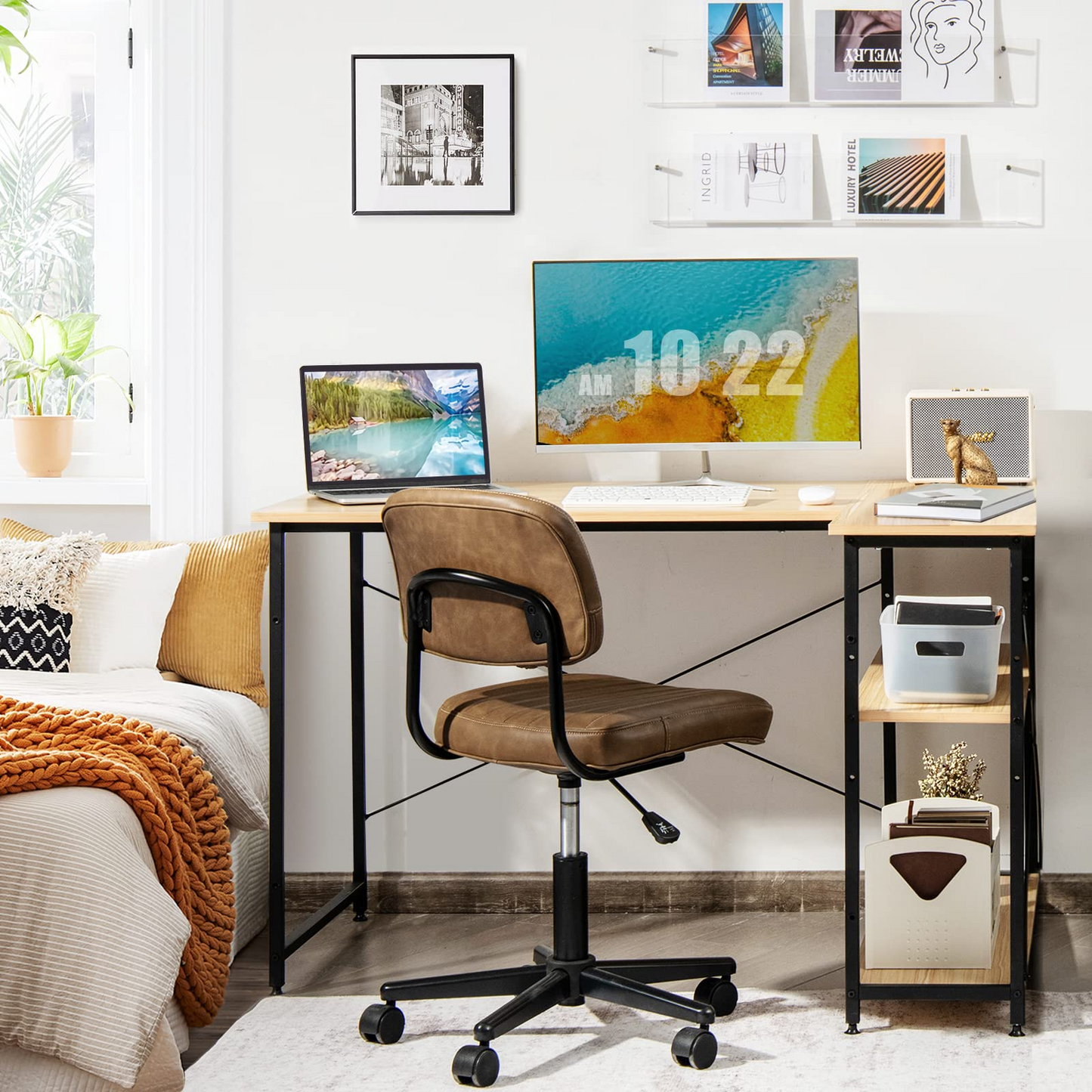 Tangkula L-Shaped Computer Desk with Reversible Shelves