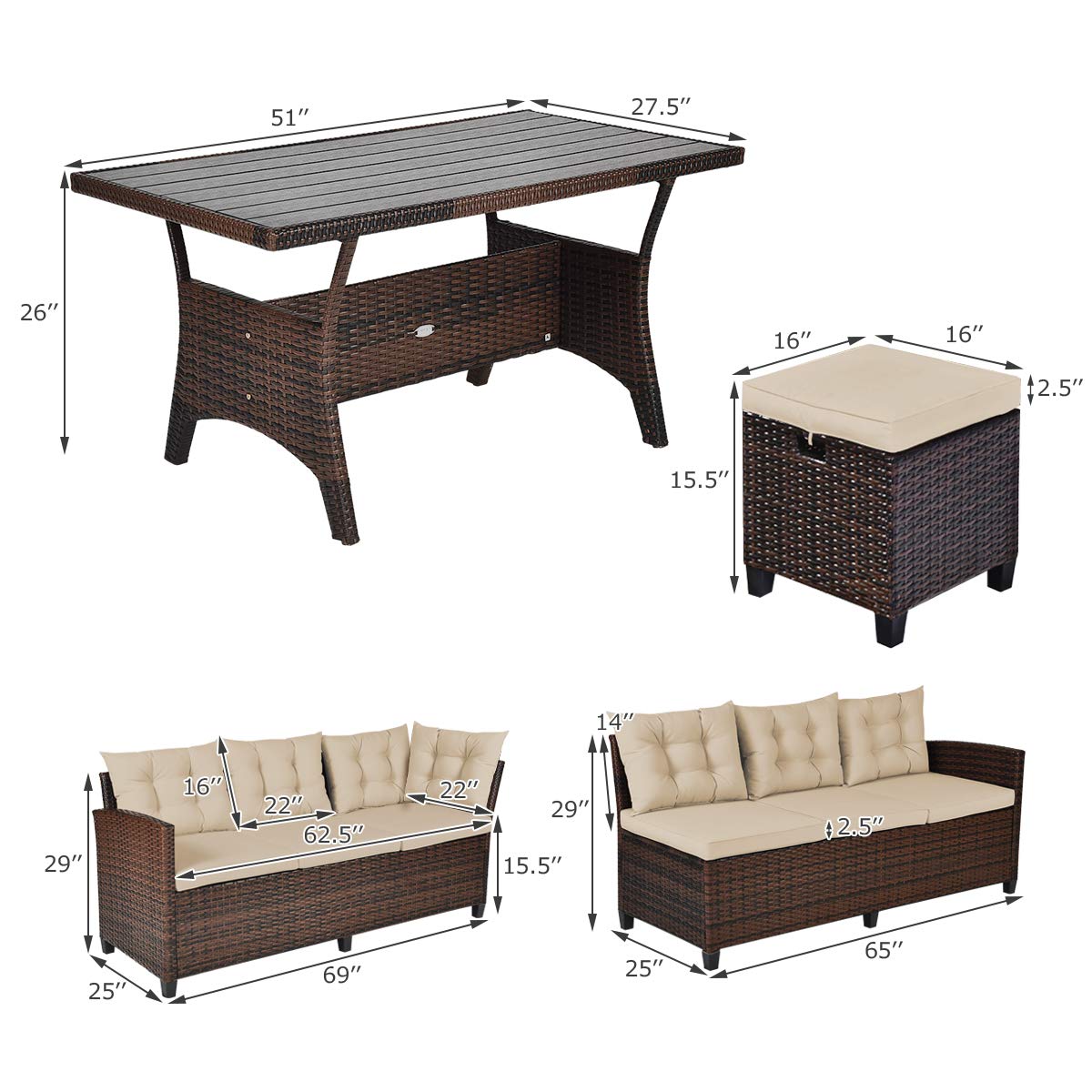 Tangkula 5 PCS Patio Furniture Set with Ottoman