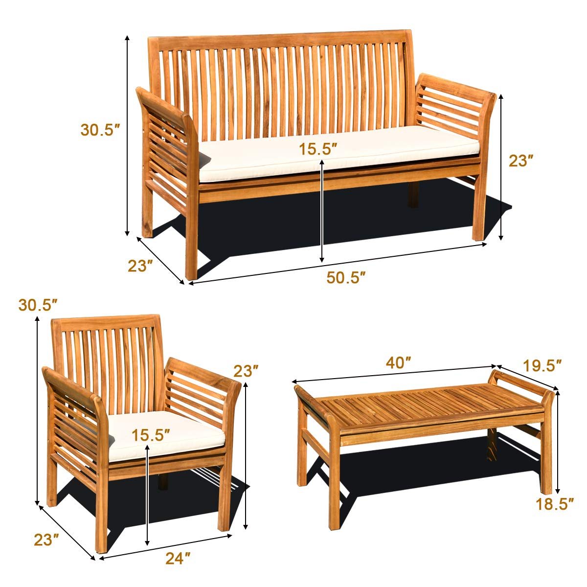 Tangkula 4 Piece Outdoor Acacia Wood Sofa Set