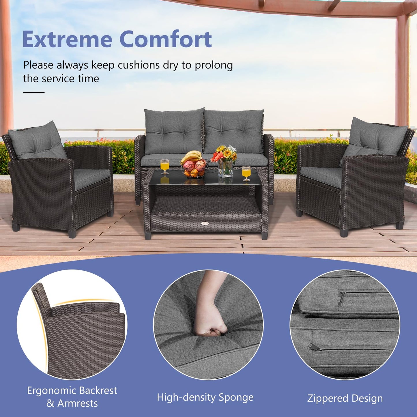 Tangkula 4-Piece Outdoor Rattan Furniture Set