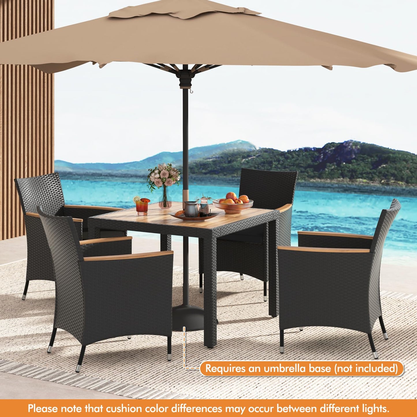 Tangkula 5 Pieces Patio Dining Table Set for 4 with Umbrella Hole
