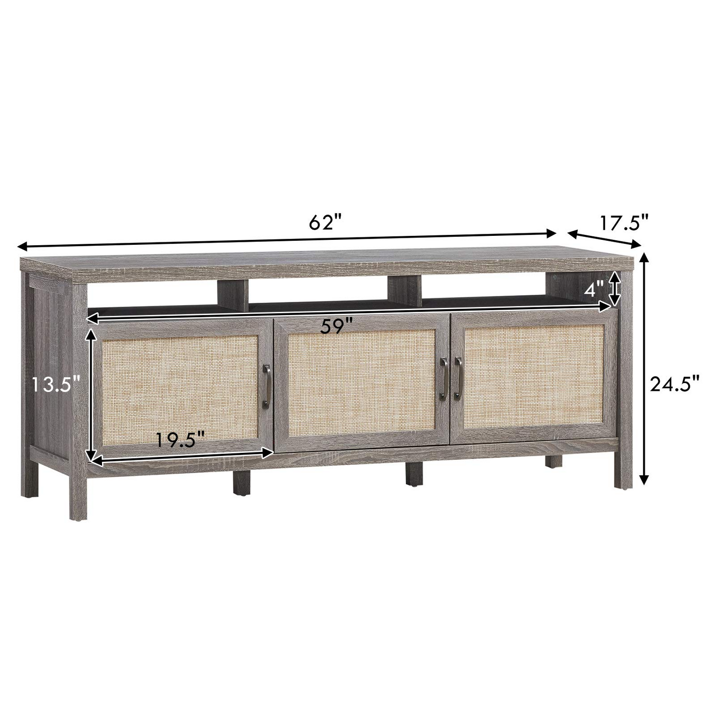 Tangkula Farmhouse Rattan TV Stand, 62 Inches Modern Boho Entertainment Center for TVs up to 65/70 Inches