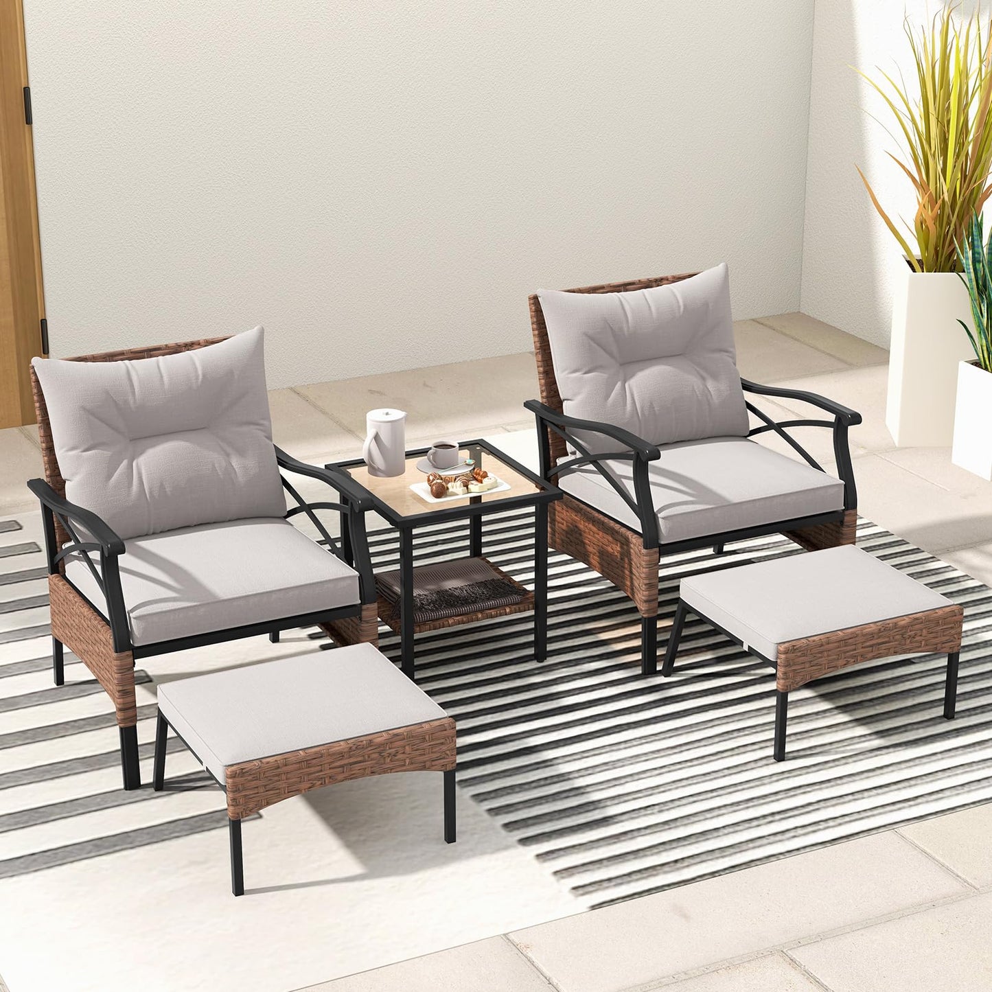 Tangkula 5 Pieces Wicker Patio Furniture Set